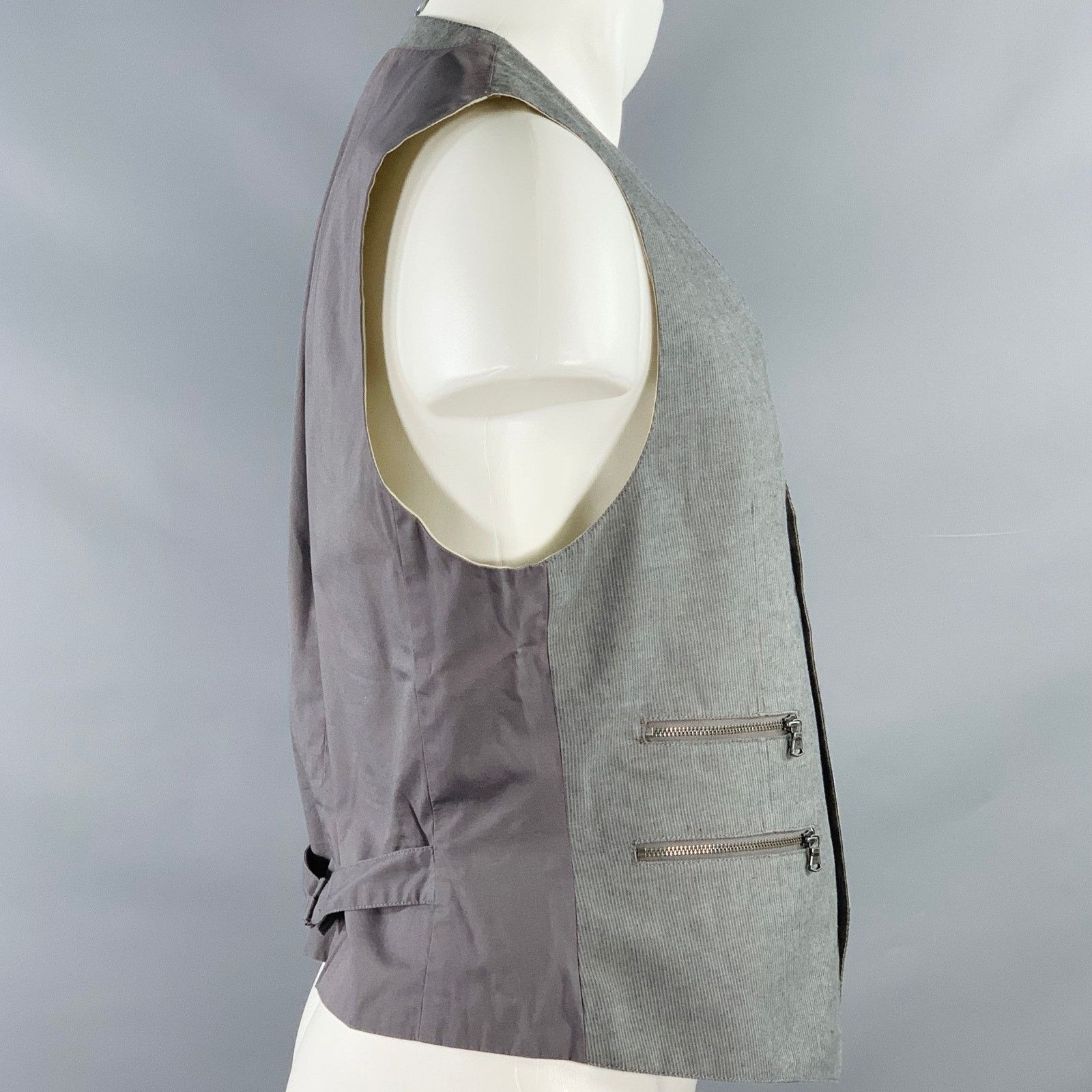 John Varvatos Size 40 Grey Charcoal Stripe Cotton Zip Pockets Vest Size 40R - 2 Thumbnail