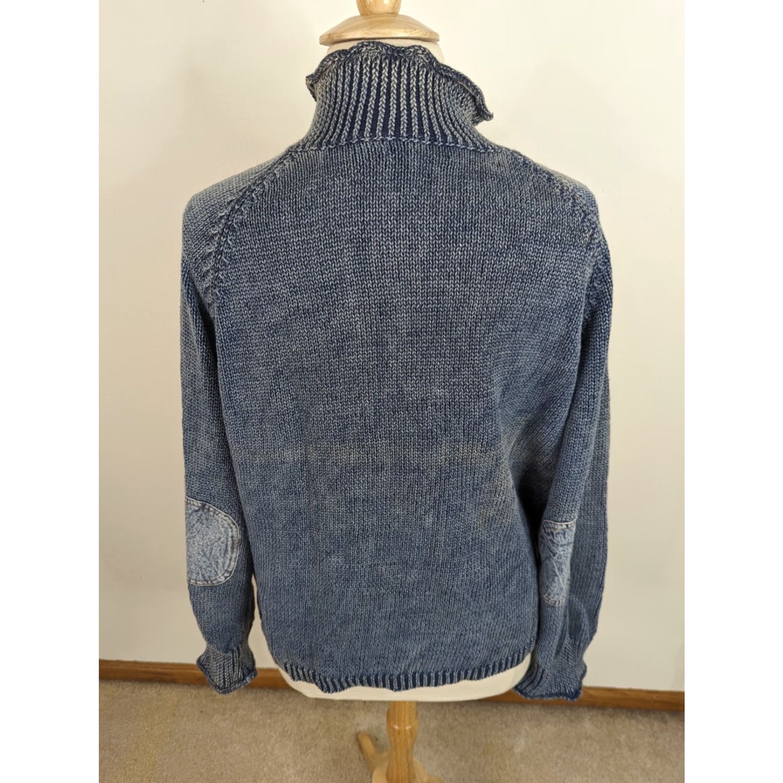 Denime VINTAGE Women's 90s Mock Neck 1/4 Zip Pullover Sweater Blue Denim Pocket 3XL S10 Size XXL / US 16-18 / IT 52-54 - 3 Thumbnail