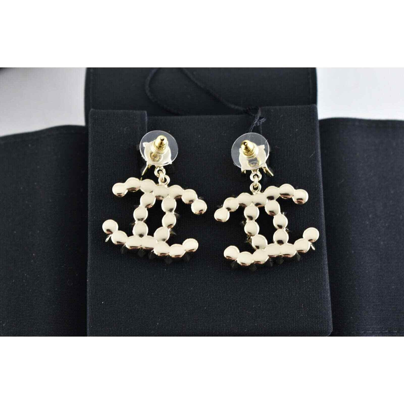 Chanel Chanel Gold Black Crystal Pearl Dangle Statement Earrings Size ONE SIZE - 9 Thumbnail