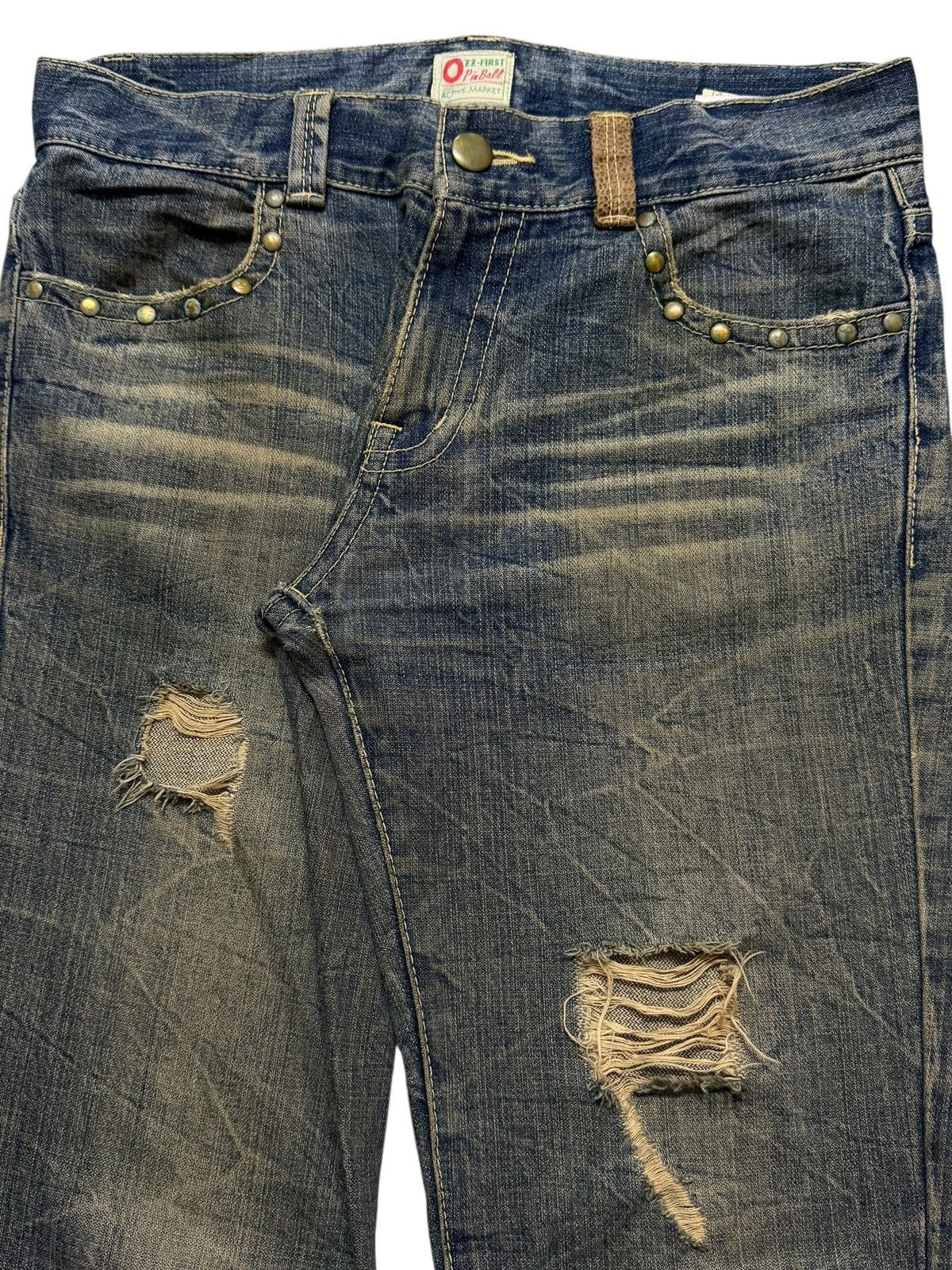 If Six Was Nine Vintage 90s Japanese Brand Honeycomb Distress Wide Leg Flare Size US 33 - 3 Thumbnail