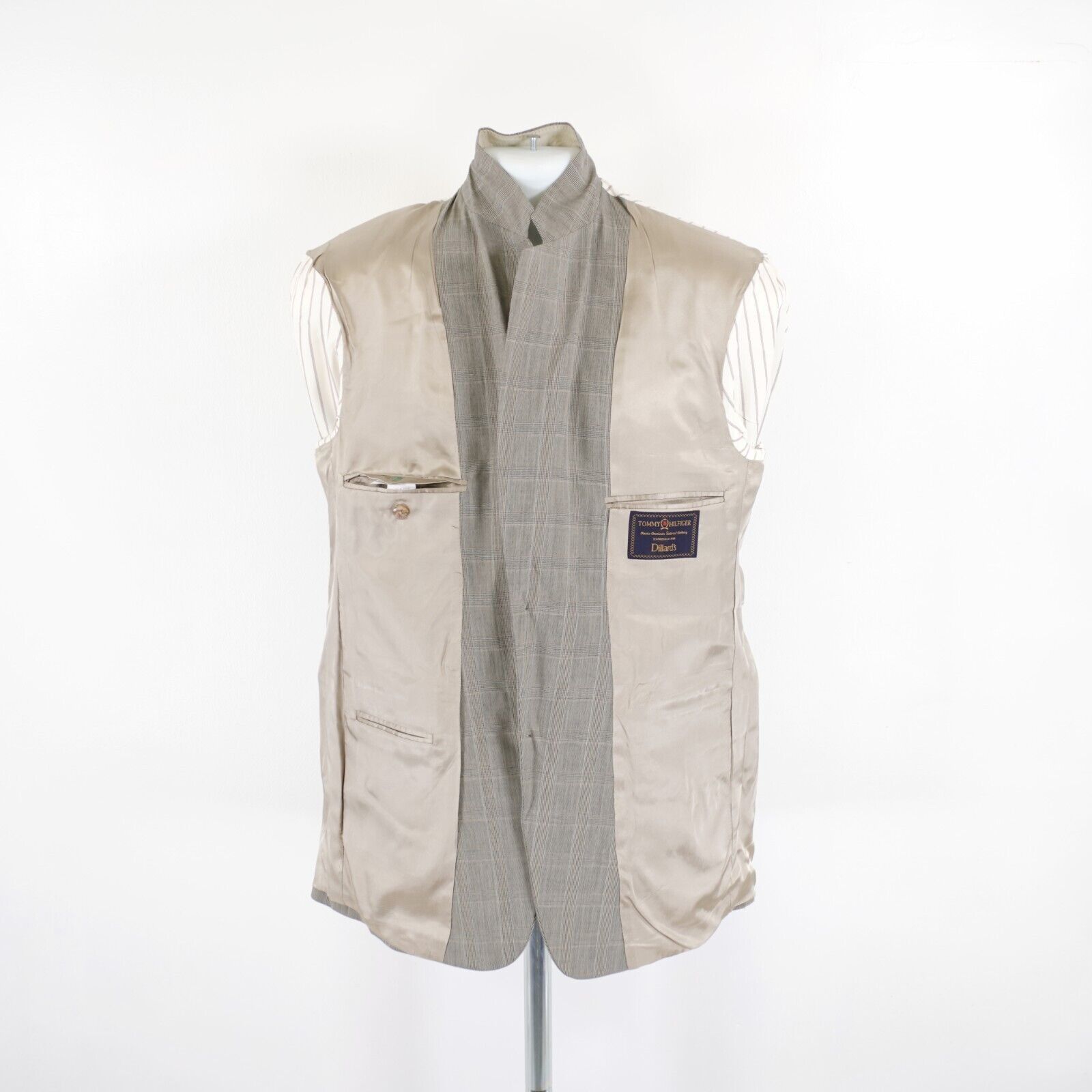 Tommy Hilfiger Tommy Hilfiger Worsted Wool Tan Plaid W/ Blue Windowpane 40R Size 40R - 11 Thumbnail