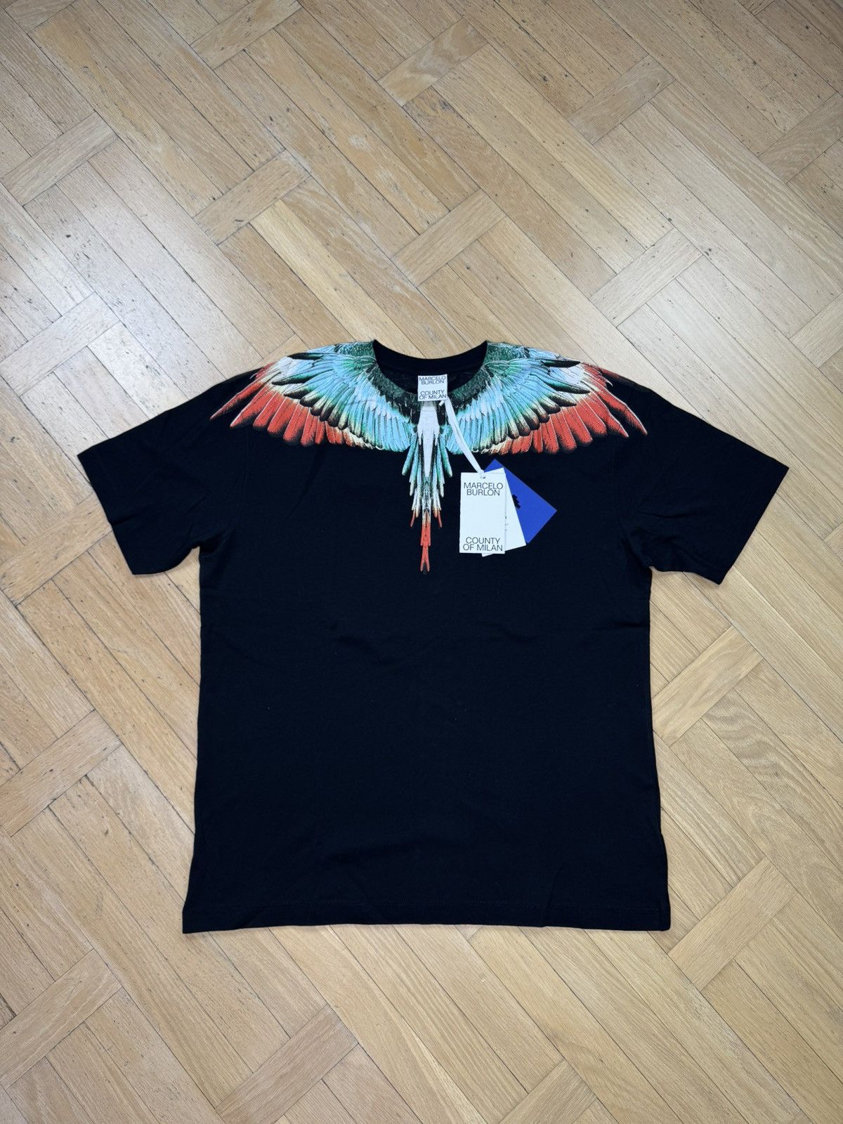 Marcelo Burlon MARCELO BURLON WING GREEN ORANGE BLACK TEE Size US XL / EU 56 / 4 - 1 Thumbnail