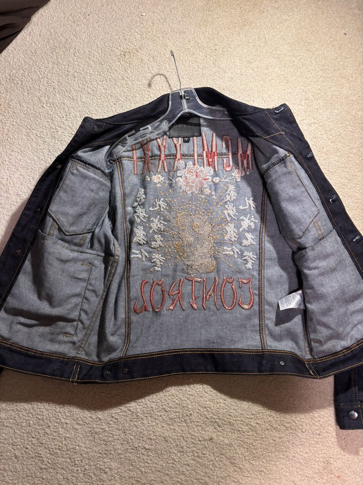 Designer × Guess Guess "Rex" Embroidered Dark Denim Jacket Mens Medium Size US M / EU 48-50 / 2 - 6 Thumbnail