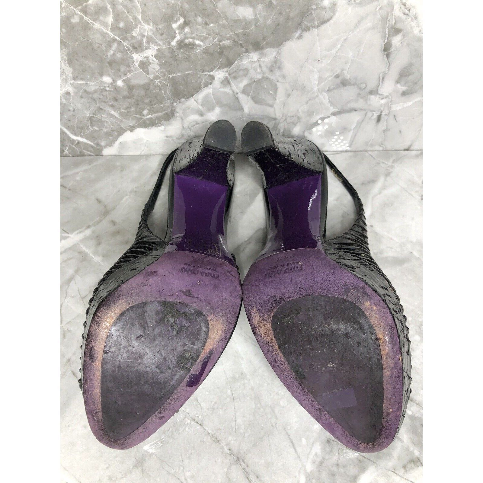 Miu Miu MIU MIU Black Patent Leather Peep Ankle Strap Platform Stile Size US 8 / IT 38 - 6 Thumbnail