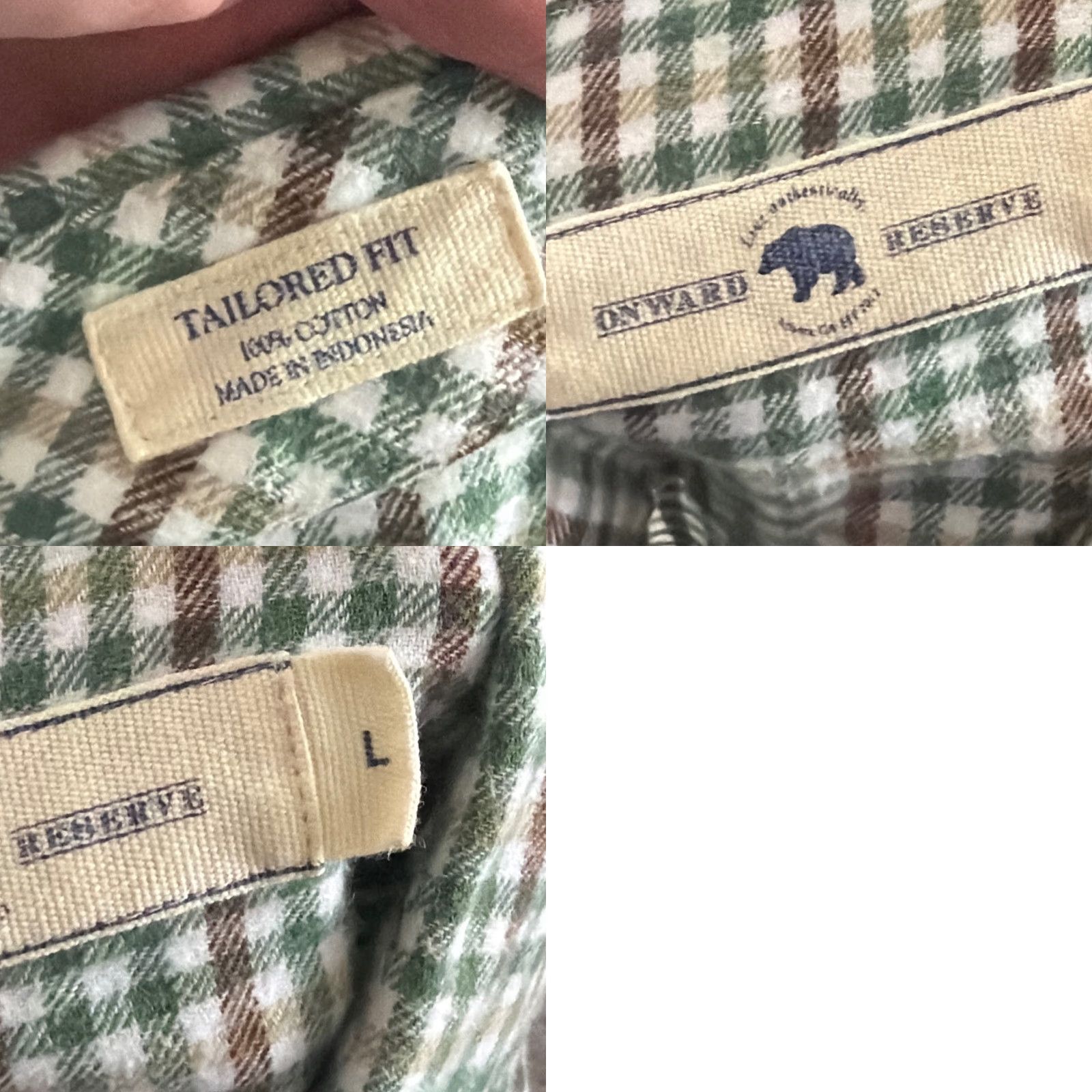 Vintage Onward Reserve Shirt Mens L Green Plaid Cotton Flannel Long Sleeve Tailored Fit Size US L / EU 52-54 / 3 - 9 Thumbnail