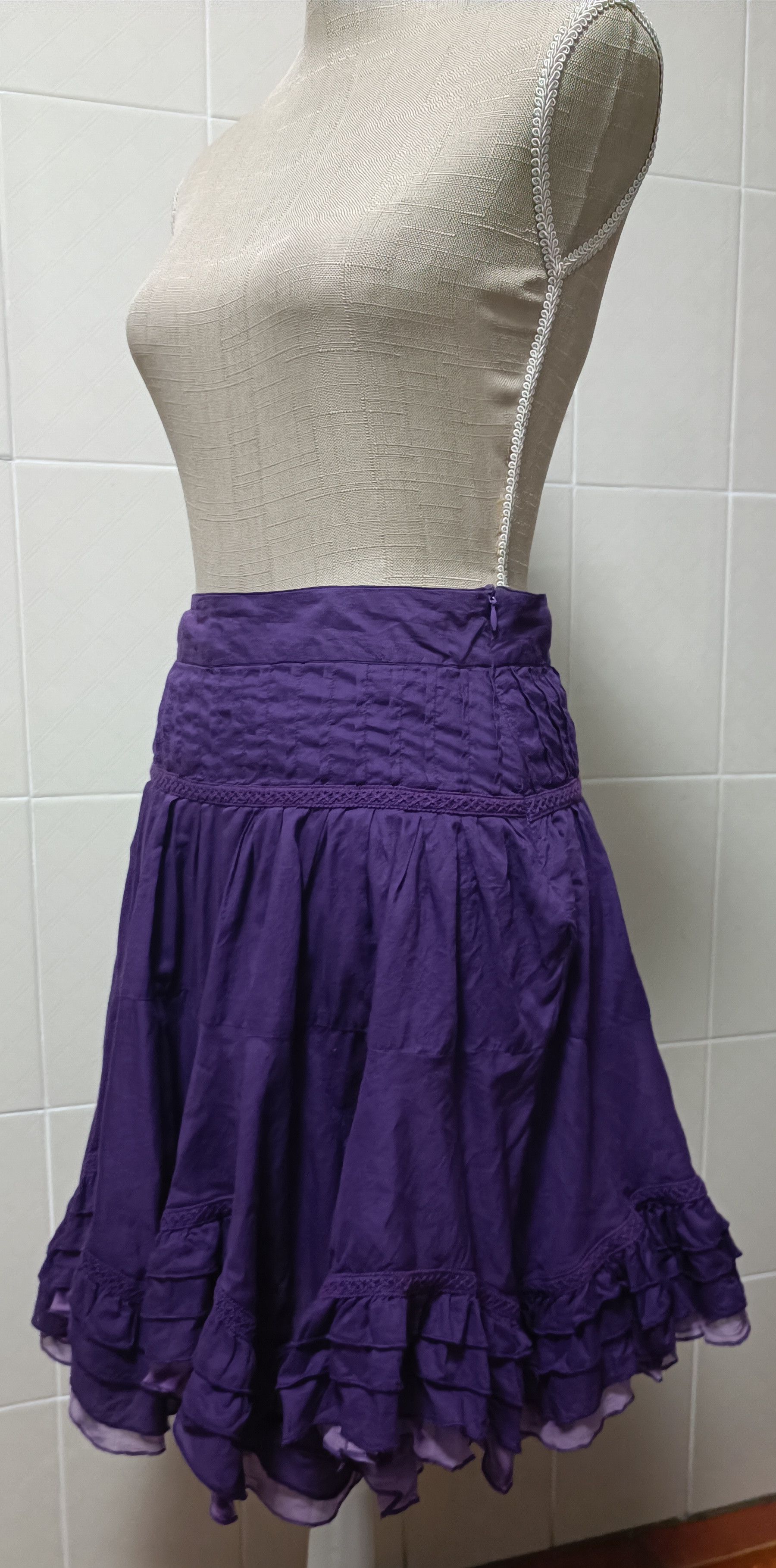 Jean Paul Gaultier Purple cotton skirt with silk ruffles Size 26" / US 2 / IT 38 - 3 Thumbnail