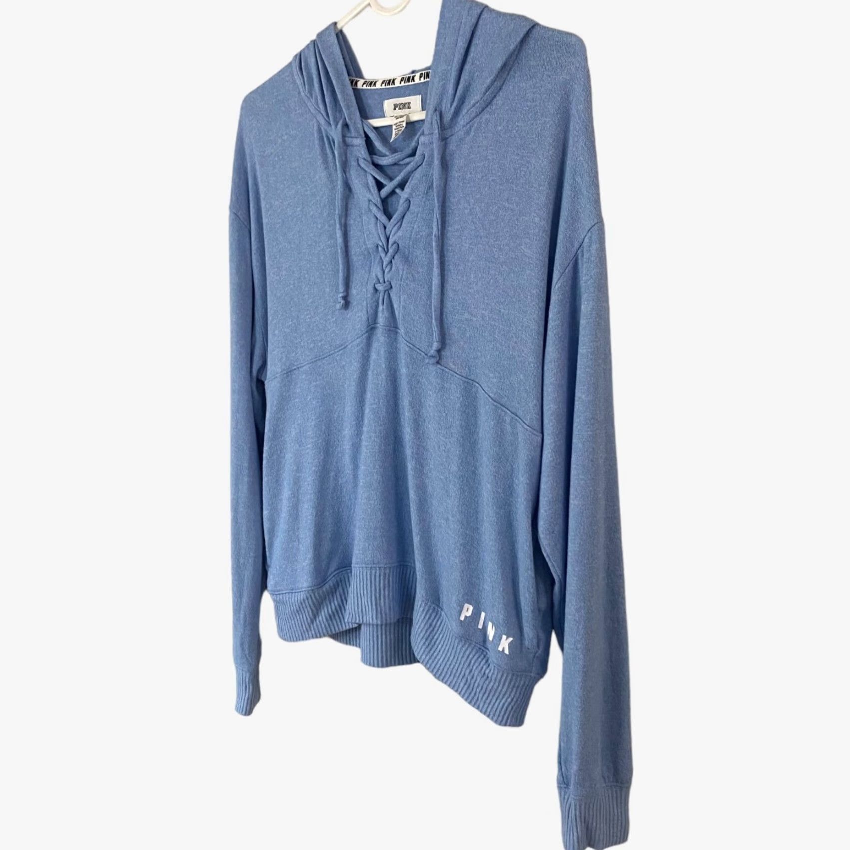 Victoria's Secret Victoria's Secret Pink Lace Up Hoodie Sweatshirt Blue Women's XS Stretch Sweater Size XS / US 0-2 / IT 36-38 - 2 Thumbnail
