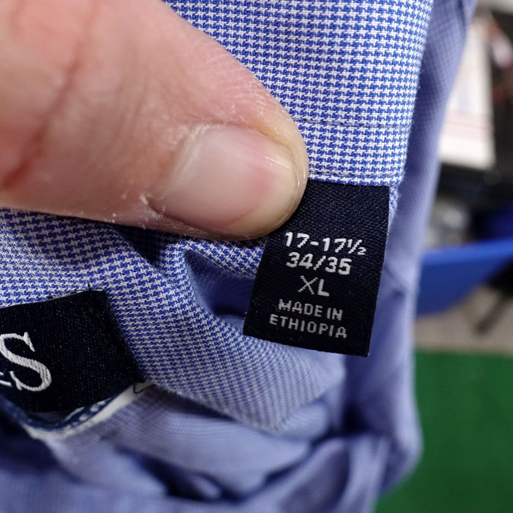 Chaps CHAPS BLUE DRESS SHIRT BUTTON UP 17-17.5 XL 34/35 WRINKLE FREE REGULAR FIT Long Sleeve Men Cotton HOUNDSTOOTH Closure Collared Vintage: No Size 46R - 7 Thumbnail