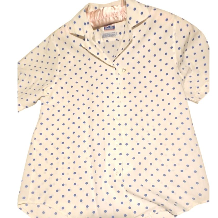 Trader Bay Vintage Trader Bay Womens 10 White Polka Dot Button shirt Size L / US 10 / IT 46 - 1 Thumbnail