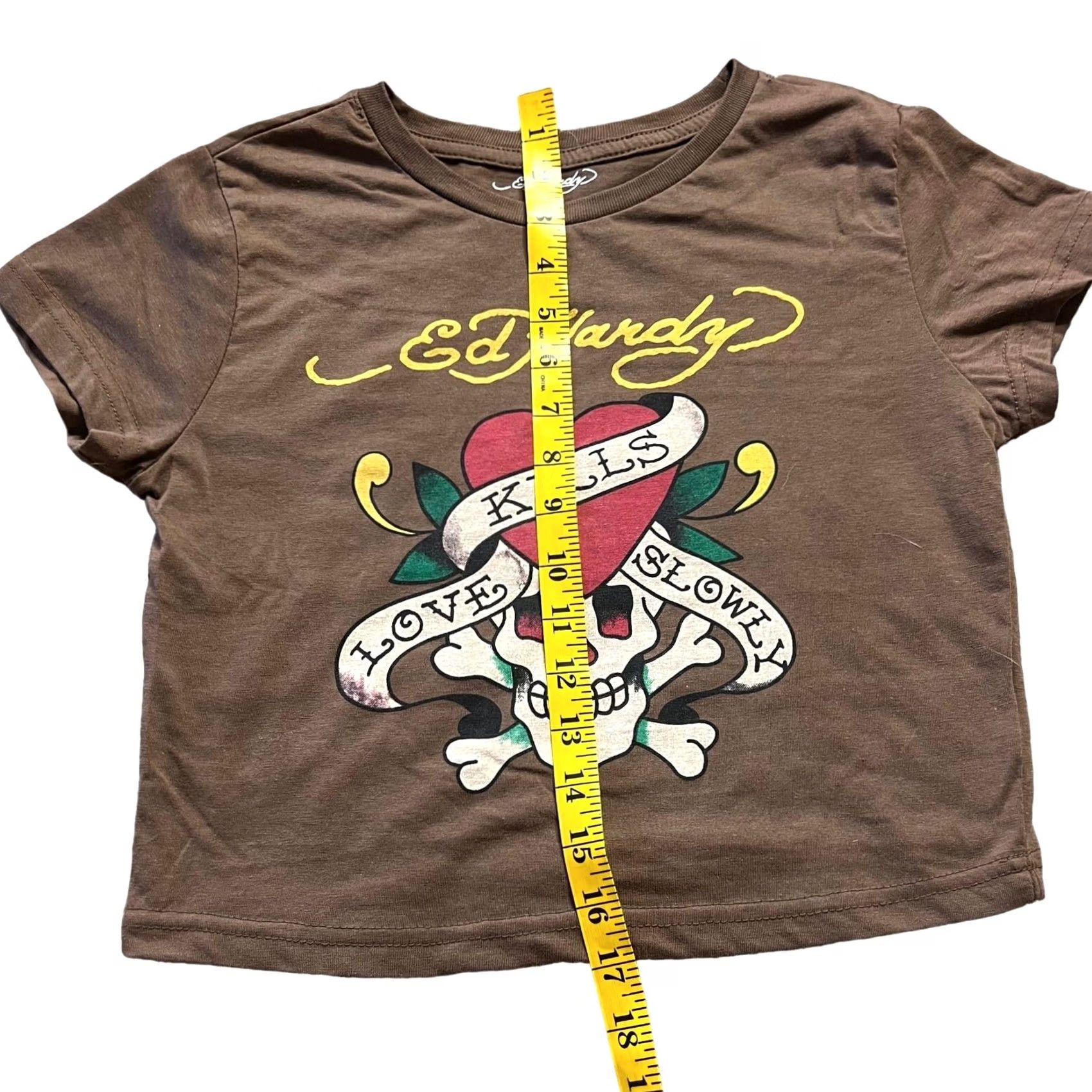 Ed Hardy VINTAGE Ed Hardy Shirt Womens L Brown Love Kills Slowly Crop Top Size L / US 10 / IT 46 - 2 Thumbnail