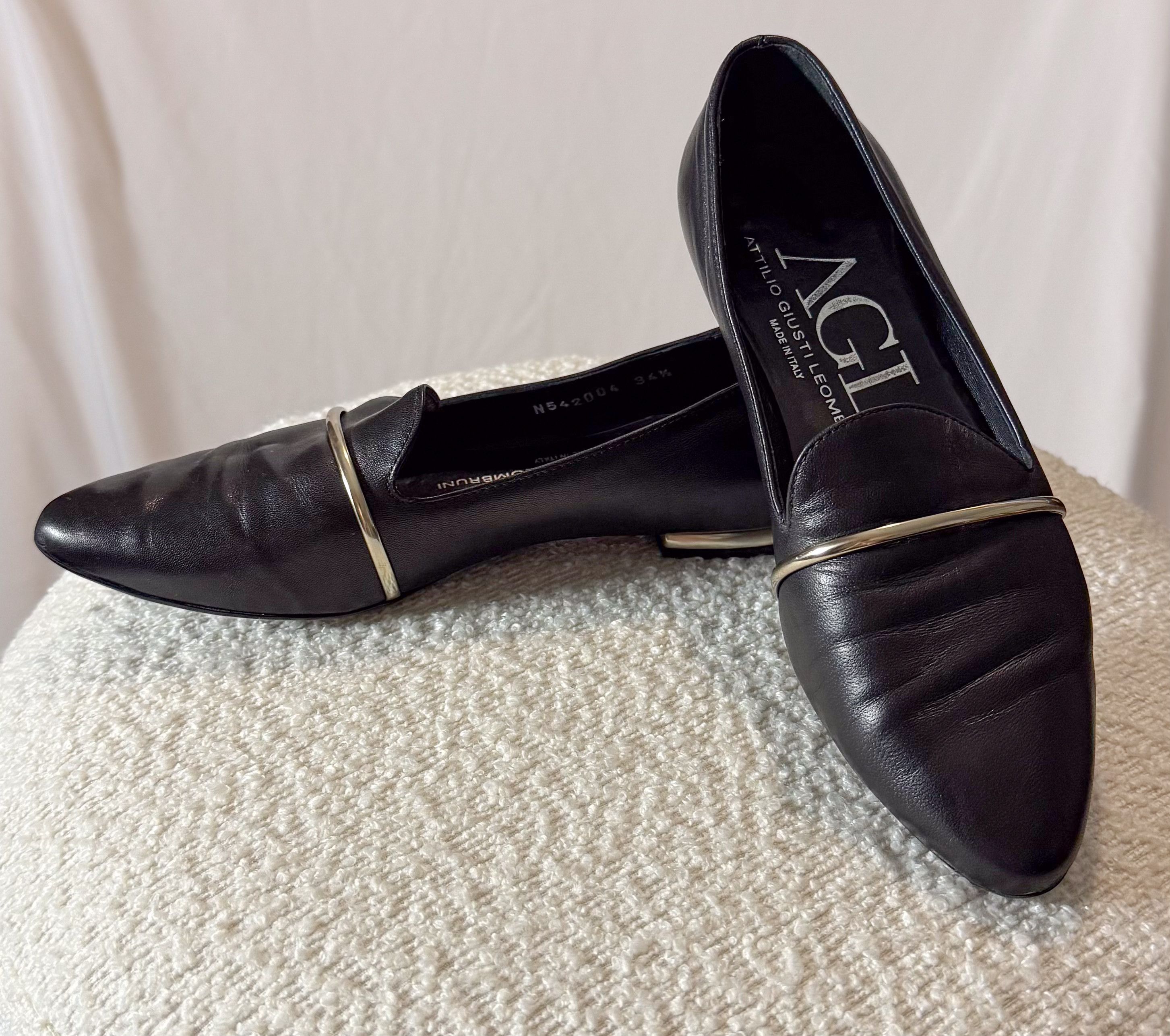 AGL AGL Attilio Giusti Leombruni Black Leather Flats Size US 4.5 / IT 34.5 - 1 Thumbnail