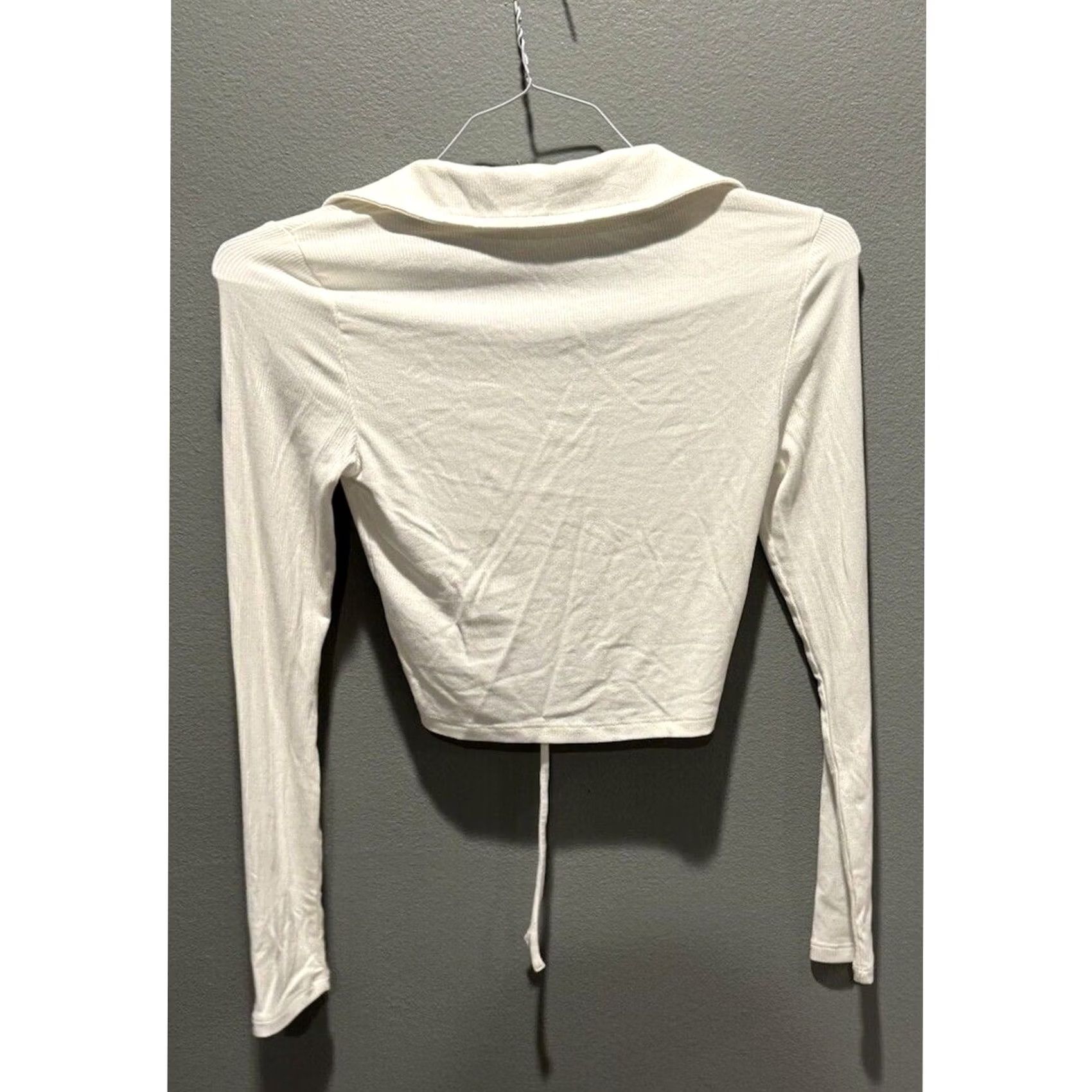 Vintage Elodie White Collared Long Sleeve Cinched Tie Crop Top Women’s S NWT Size S / US 4 / IT 40 - 4 Thumbnail