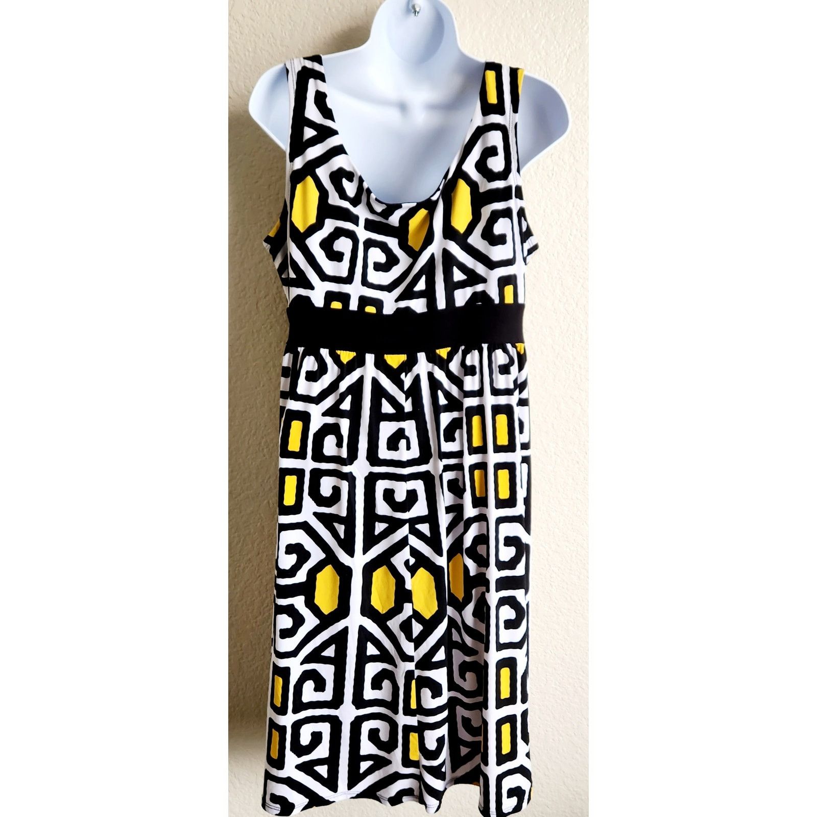 Other Cato Black White Yellow Geo Pleated Bodice A-Line Dress L Size L / US 10 / IT 46 - 3 Thumbnail