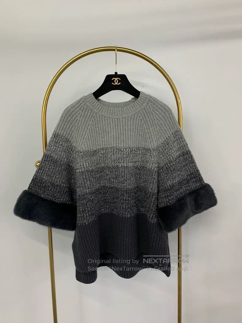 Fendi Fendi Gray color block striped mink fur knit sweater Size S / US 4 / IT 40 - 1 Thumbnail