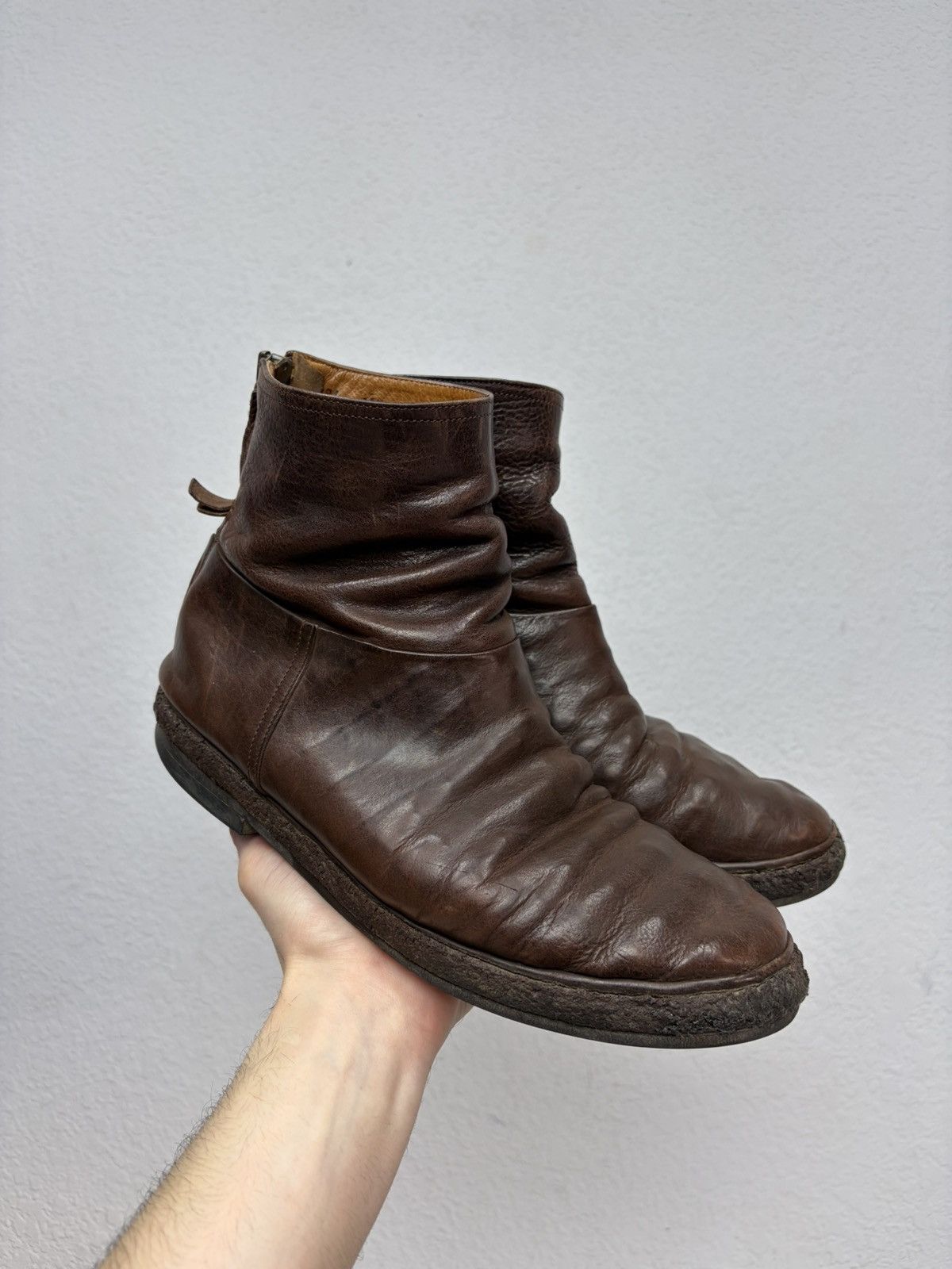 Hedi Slimane Vintage 00s Guidi CCP Style Distressed Leather Biker Boots Size US 9 / EU 42 - 2 Thumbnail