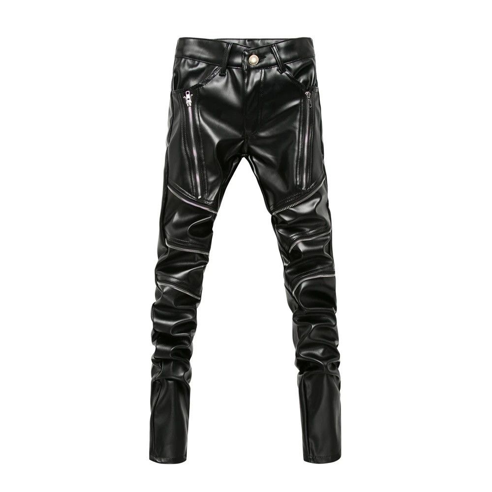 image of Slim Fit Leather Pu Pant in Black, Men's (Size 30)