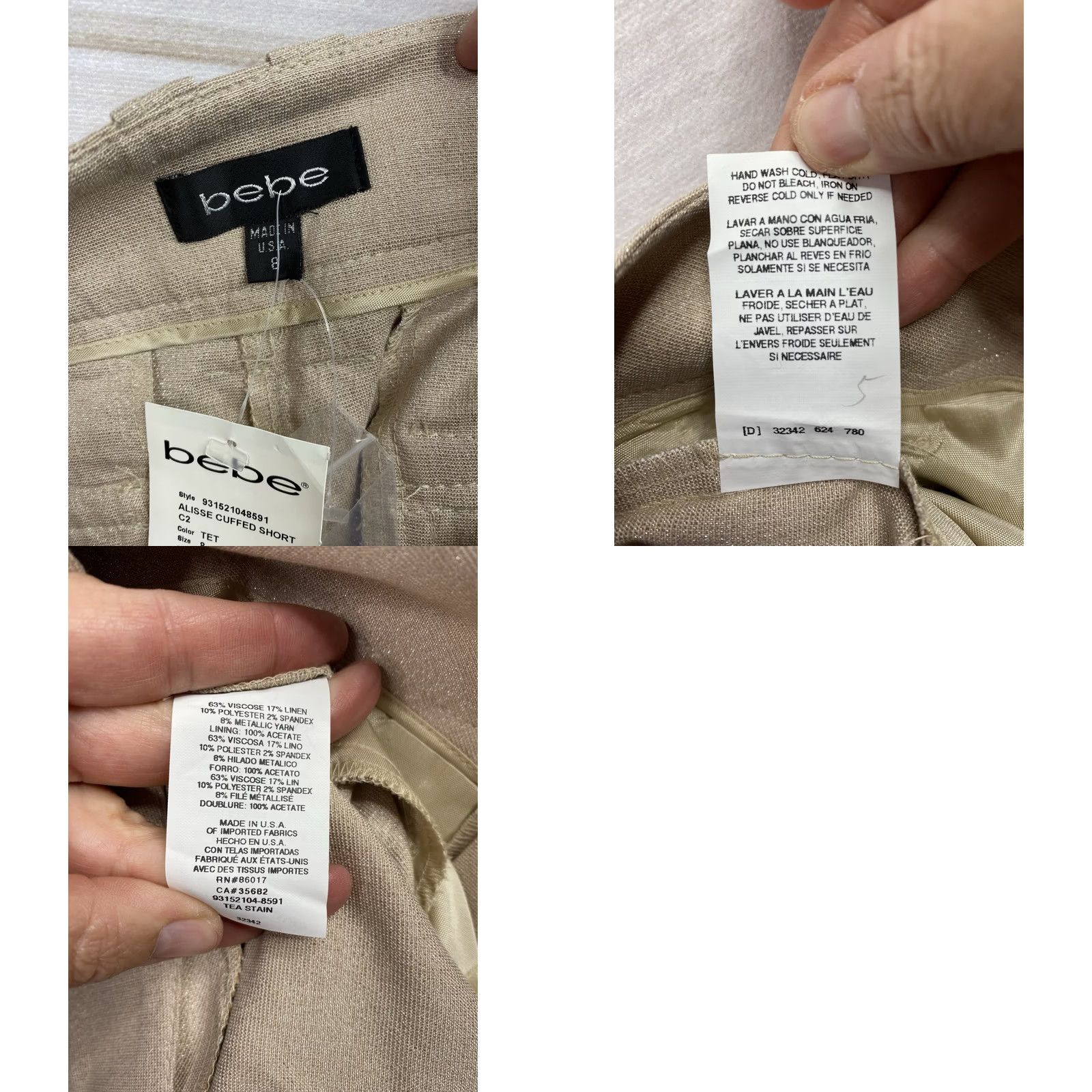 Bebe VINTAGE bebe Shorts 8 Tan Linen Blend Cuffed Shimmer NWT Womens Small Size 30" / US 8 / IT 44 - 8 Thumbnail