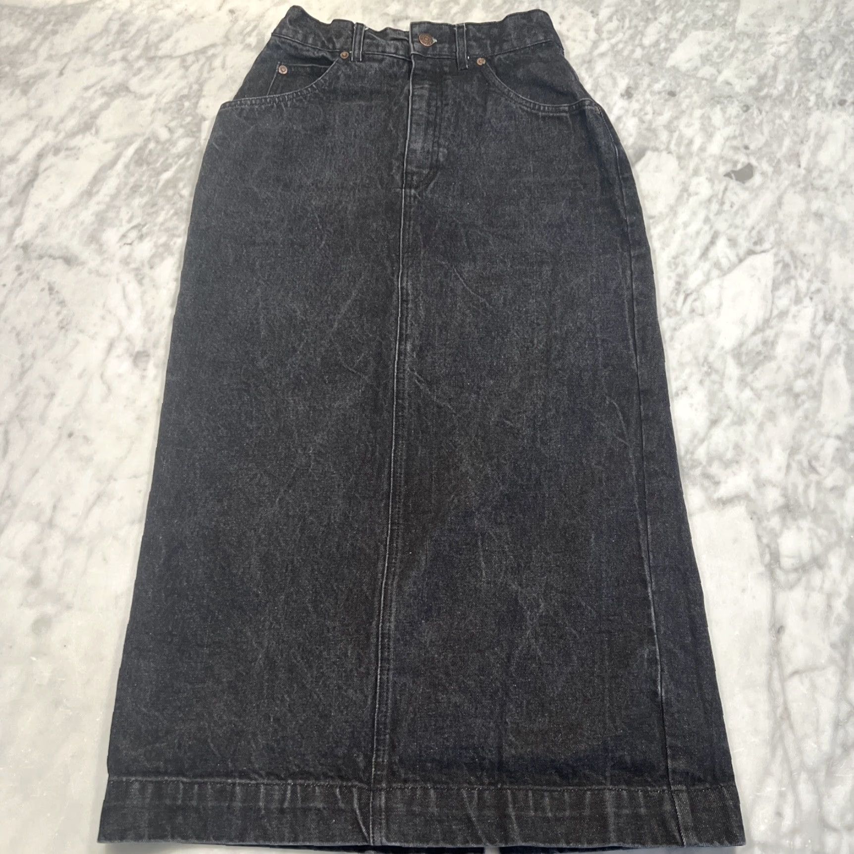 Gap VINTAGE Gap Long Black Denim Skirt Womens 8 Work Pockets Zipper Slit Size 30" / US 8 / IT 44 - 2 Thumbnail