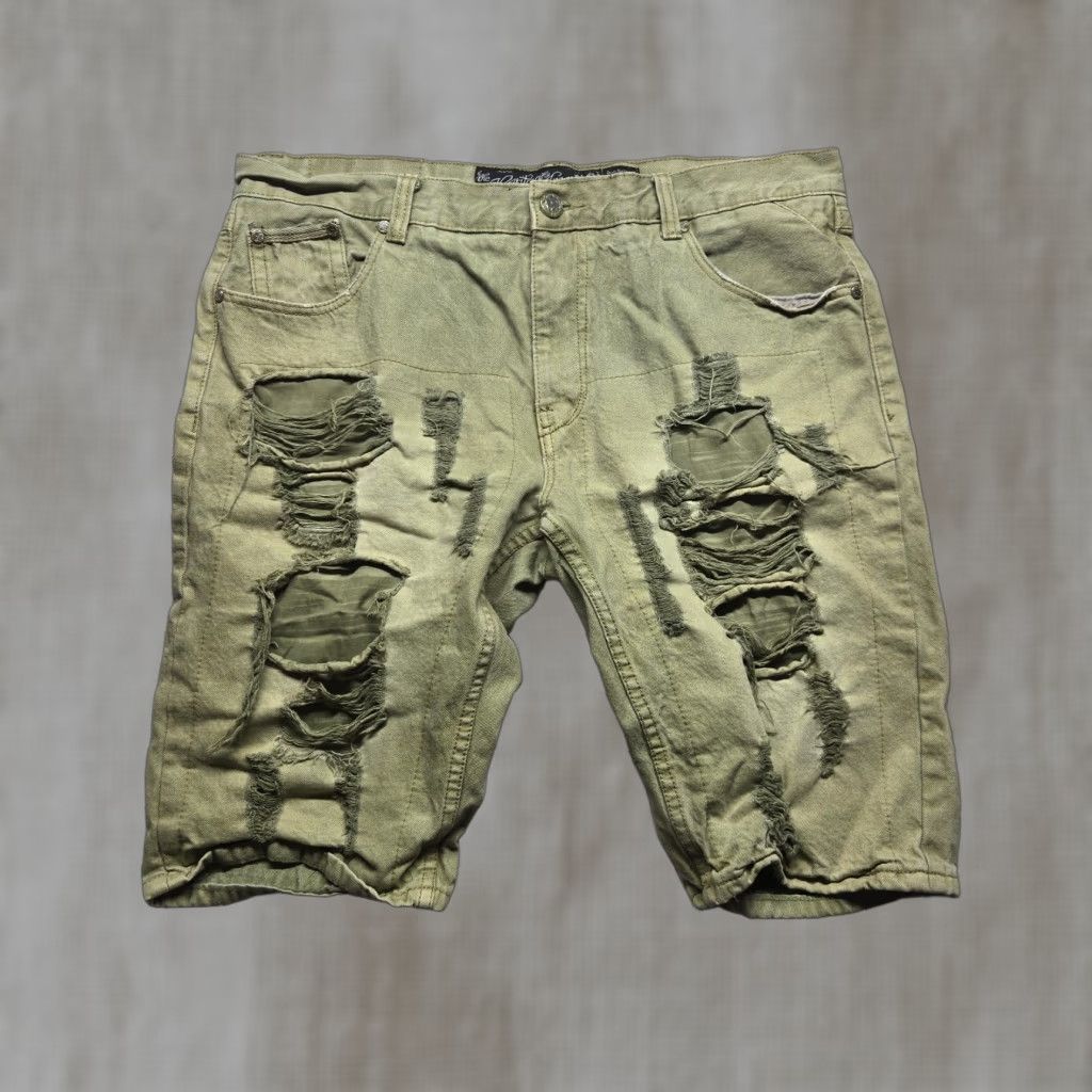 Vintage VINTAGE Heritage 76 Men's Shorts 40" Green Denim Distressed Biker Pants 90s Size US 40 / EU 56 - 1 Thumbnail