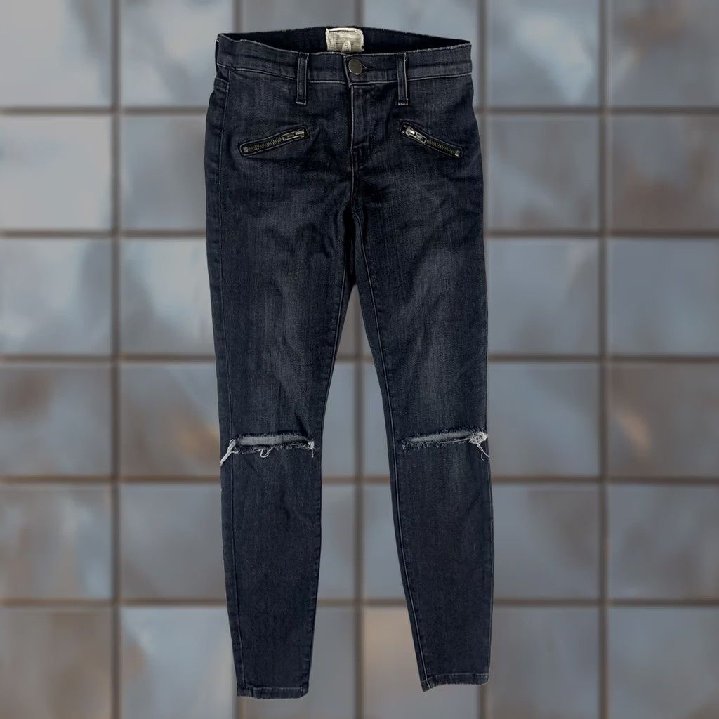 Vintage CURRENT ELLIOTT Jeans Womens 25 Stiletto Soho Caliber Destroy Gray Skinny Denim Regular Fit Button Zip Pockets Belt Loops Size 42" / US 20 - 1 Thumbnail