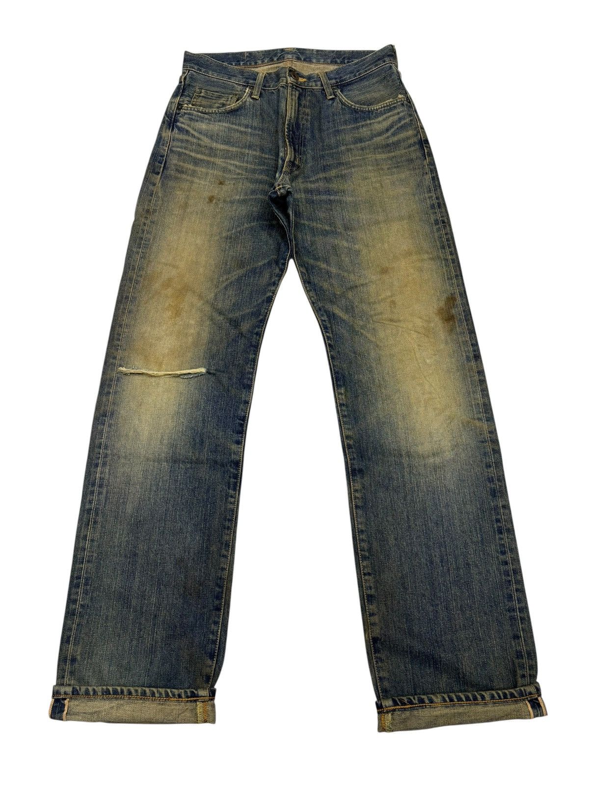 EDWIN 505XX MUD WASH SELVEDGE BAGGY DISTRESSED DENIM JEANS