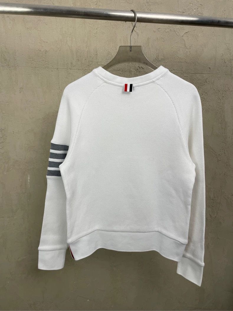 Thom Browne Thom browne White four-striped waffled round-neck sweatshir Size US XS / EU 42 / 0 - 2 Thumbnail