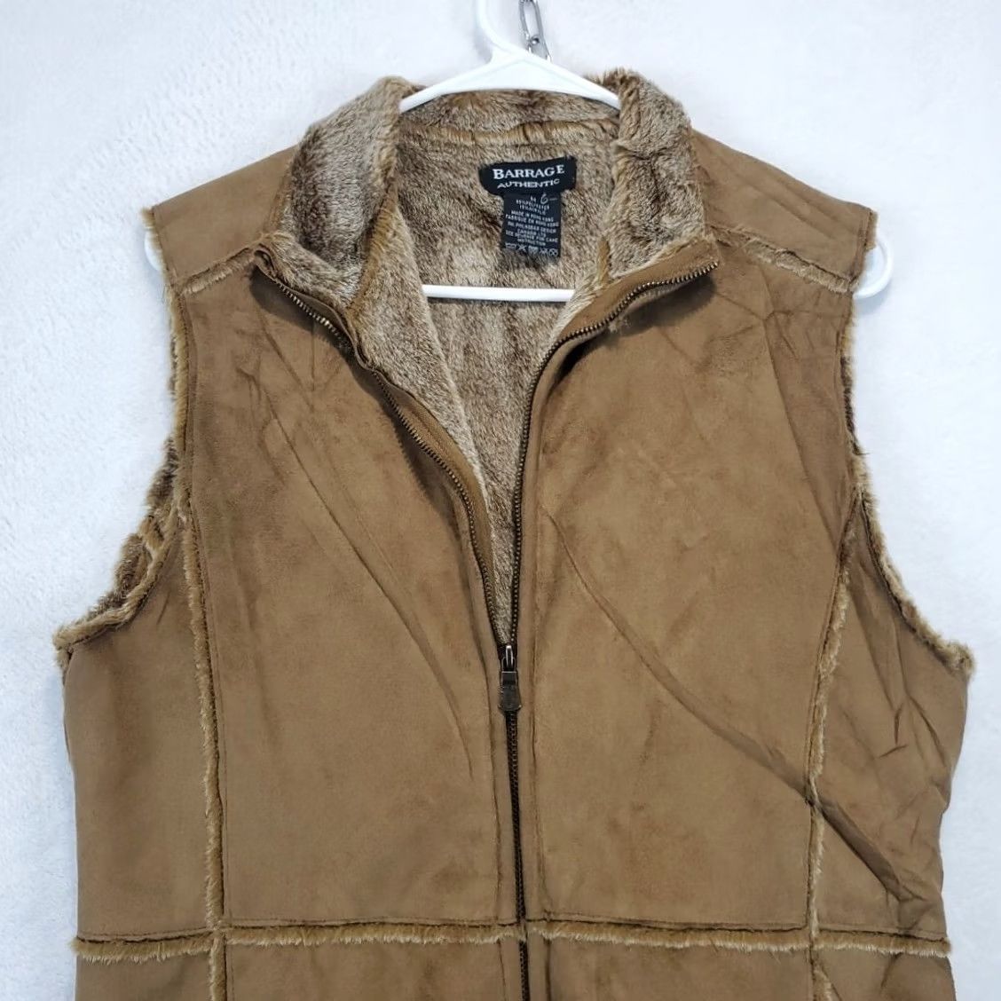 Vintage VTG Barrage Authentic Womens Vest Faux Suede Leather Fur Lined Full Zip Pockets 90s Gorpcore Y2K Vintage Brown M Women's Vest Size M / US 6-8 / IT 42-44 - 3 Thumbnail