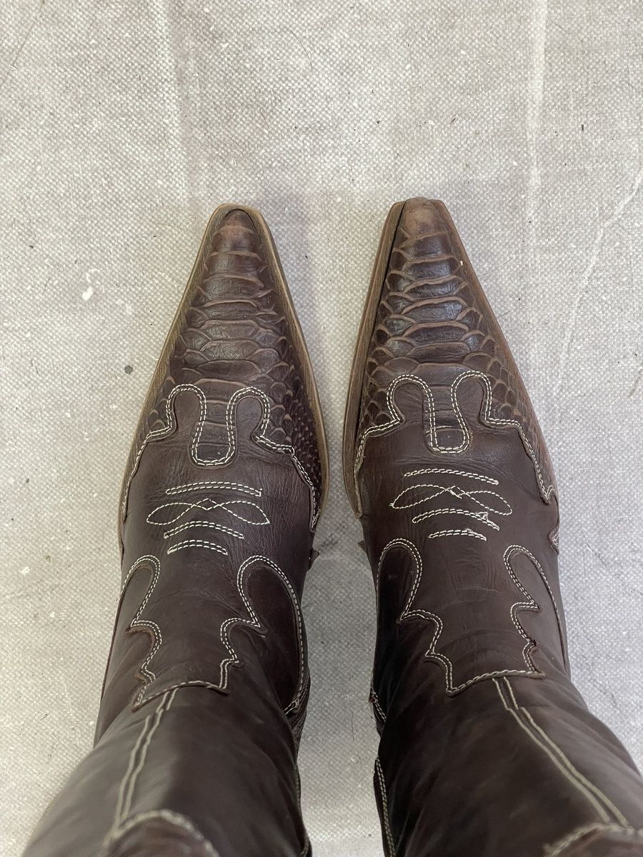If Six Was Nine Guidi style Brown Leather Cowboy Boots Snakeskin Detail 41 Size US 8 / EU 41 - 8 Thumbnail