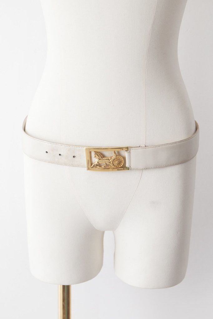 image of Celine Vintage Leather Belt in Off White, Women's