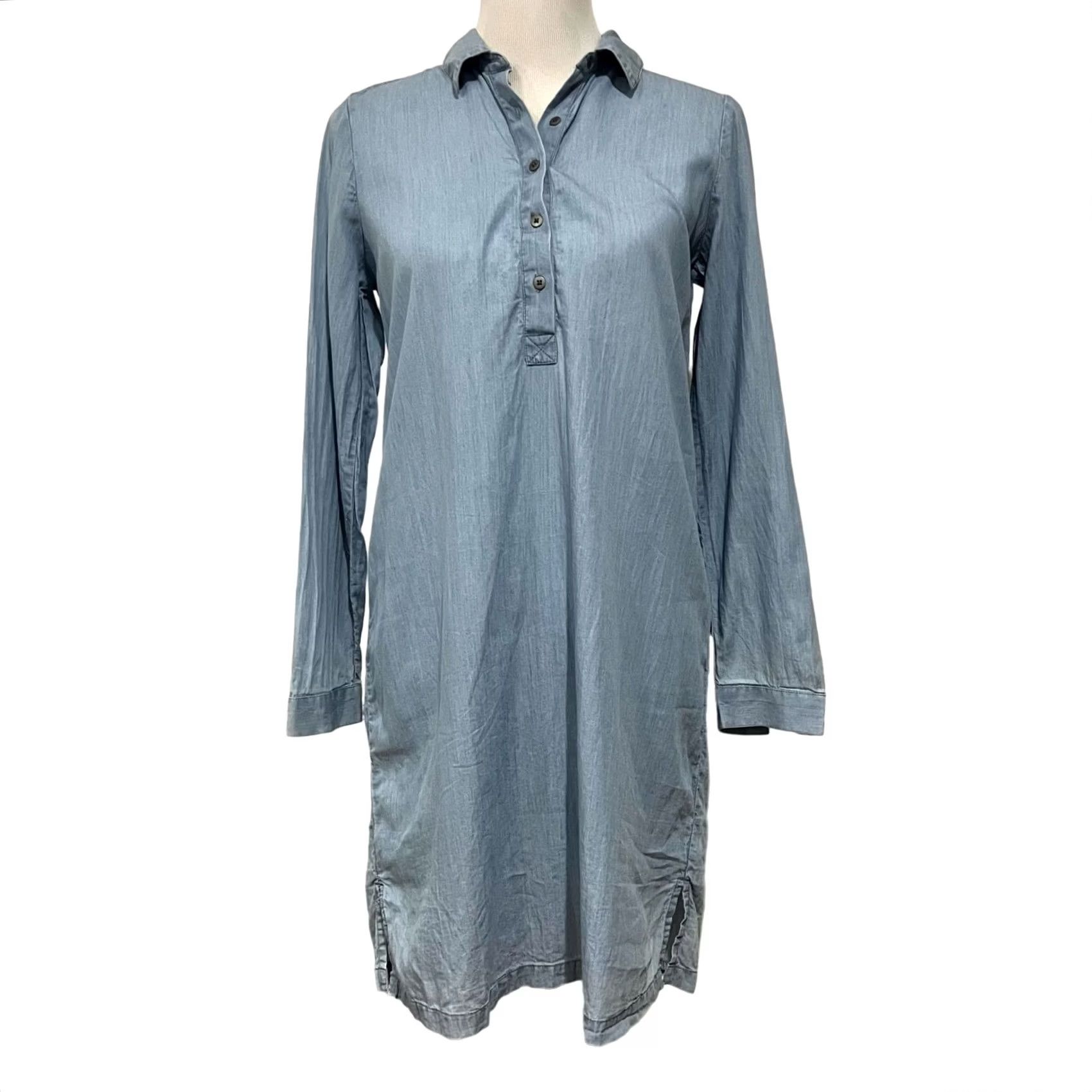 Lucky Brand Lucky Brand Shirt Dress Chambray Popover Long Sleeve Blue XS Dress Shirt Womens Slim Knee Length 100% Cotton Size XS / US 0-2 / IT 36-38 - 2 Thumbnail