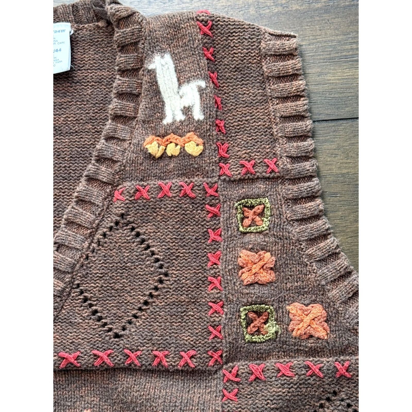 Vintage VINTAGE White Stag Sweater Vest Womens 22W/24W Brown Knit Embroidered Animals Geometric Button Front V-Neck Sleeveless Ramie Cotton Knit Womens Size 3XL / US 20-22 - 4 Thumbnail