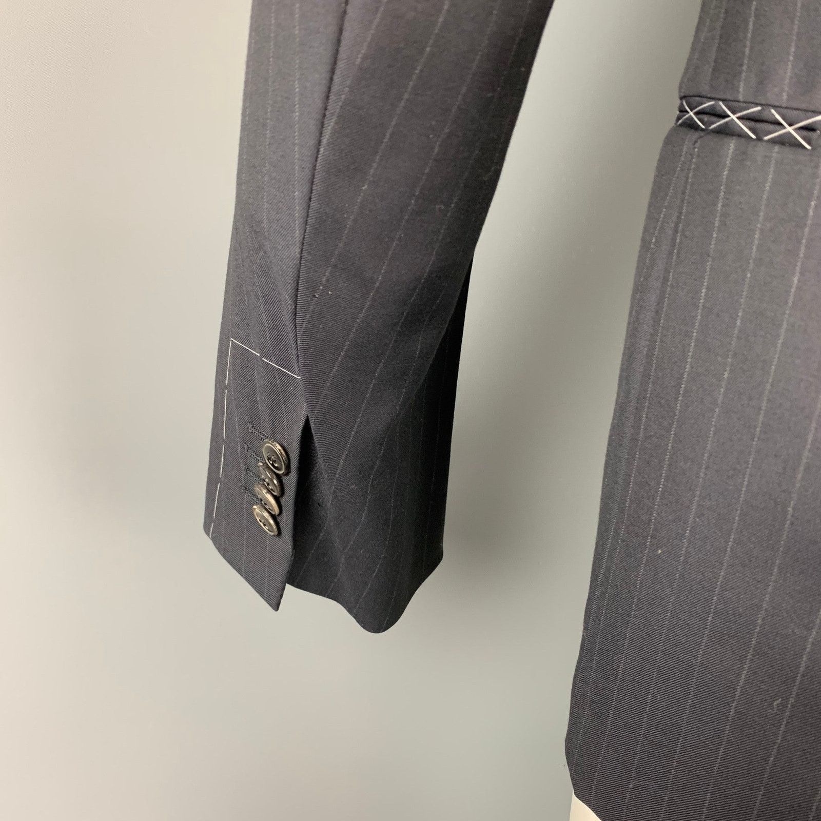 Giorgio Armani Size 36 Regular Navy Chalkstripe Wool Sport Coat Size 36R - 5 Thumbnail