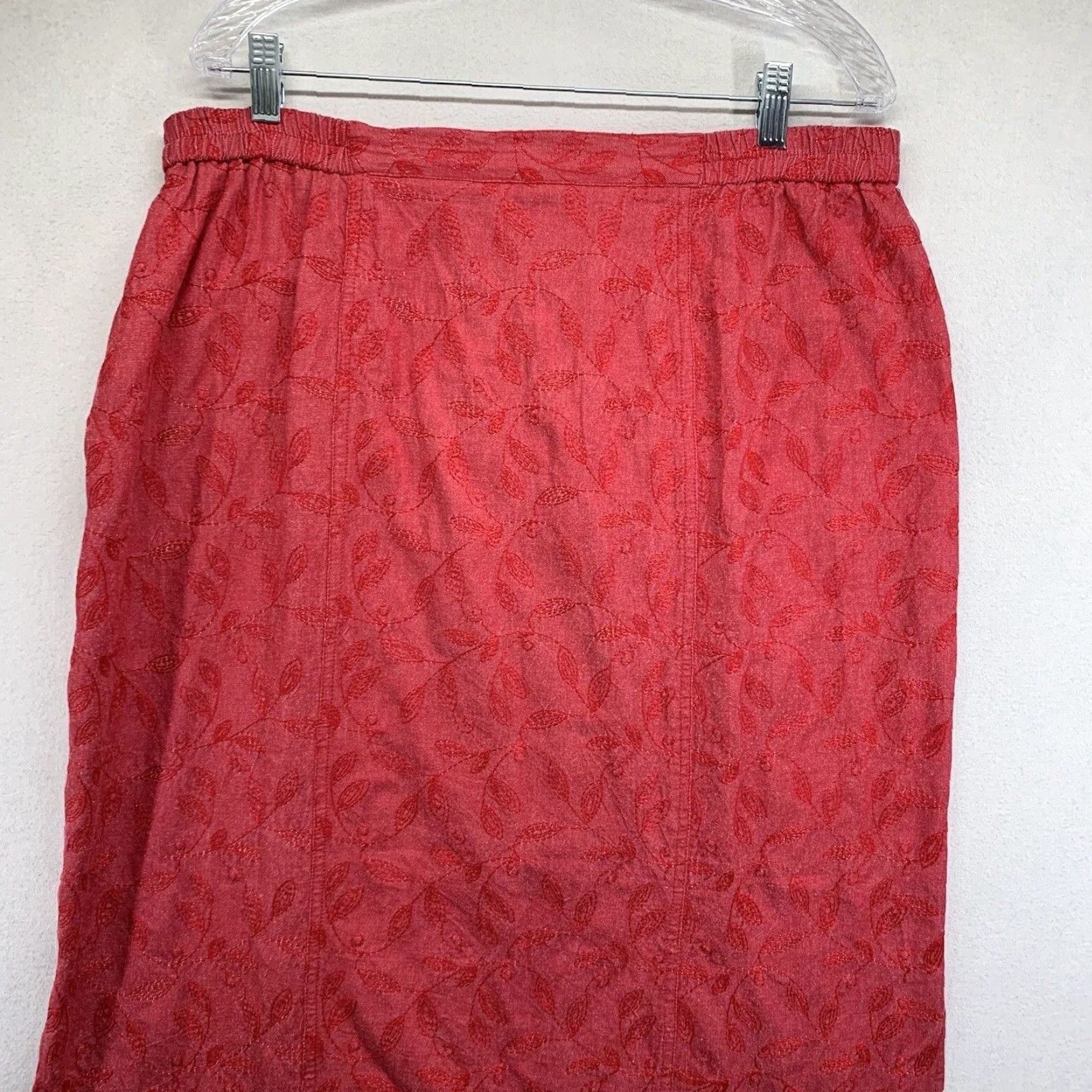 Vintage VINTAGE River Chase Women's Midi Skirt Size 16 Bohemian Floral Cotton Red Pink Embroidered 80s 90s Casual Party Size 38" / US 16 / IT 52 - 2 Thumbnail