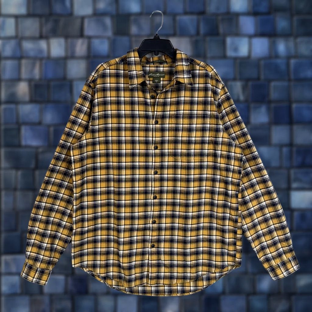 Eddie Bauer VINTAGE Eddie Bauer Shirt Mens XL Tall Yellow Plaid Flannel Relaxed Long Sleeve Button-Up) Size US XL / EU 56 / 4 - 1 Thumbnail