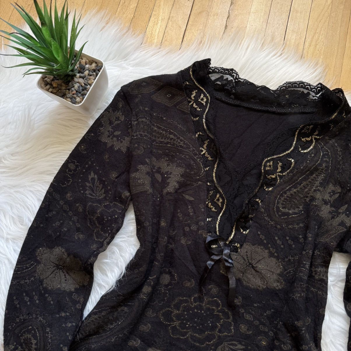 Hysteric Glamour 📌 Vintage Knitted Rhinestones JPG Y2K Style Long Sleeve Size S / US 4 / IT 40 - 2 Thumbnail