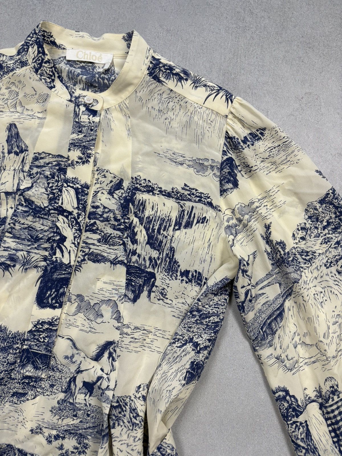 Chloe Arhival Chloé White & Blue Silk Toile Print Dress France 40 Size M / US 6-8 / IT 42-44 - 4 Thumbnail
