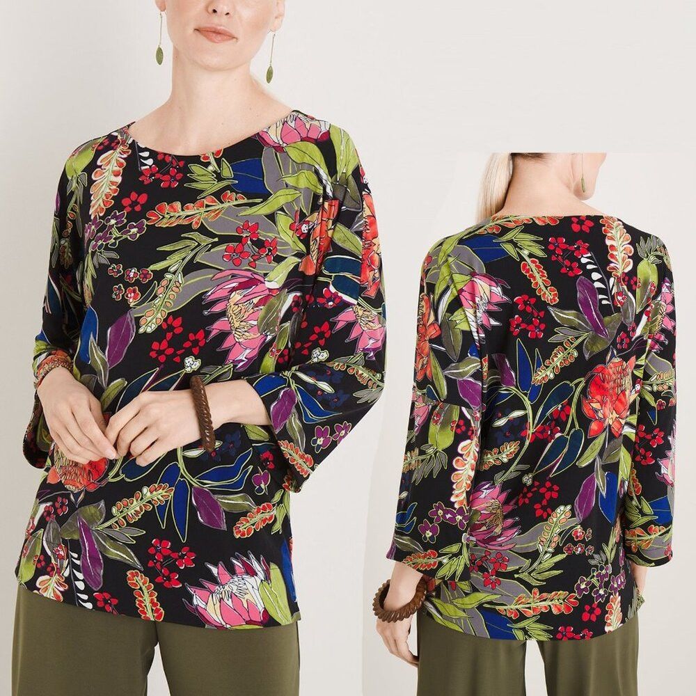 Chicos Chico's Easy Chic Floral-Print Relaxed Top Size 2 US L Size L / US 10 / IT 46 - 1 Thumbnail