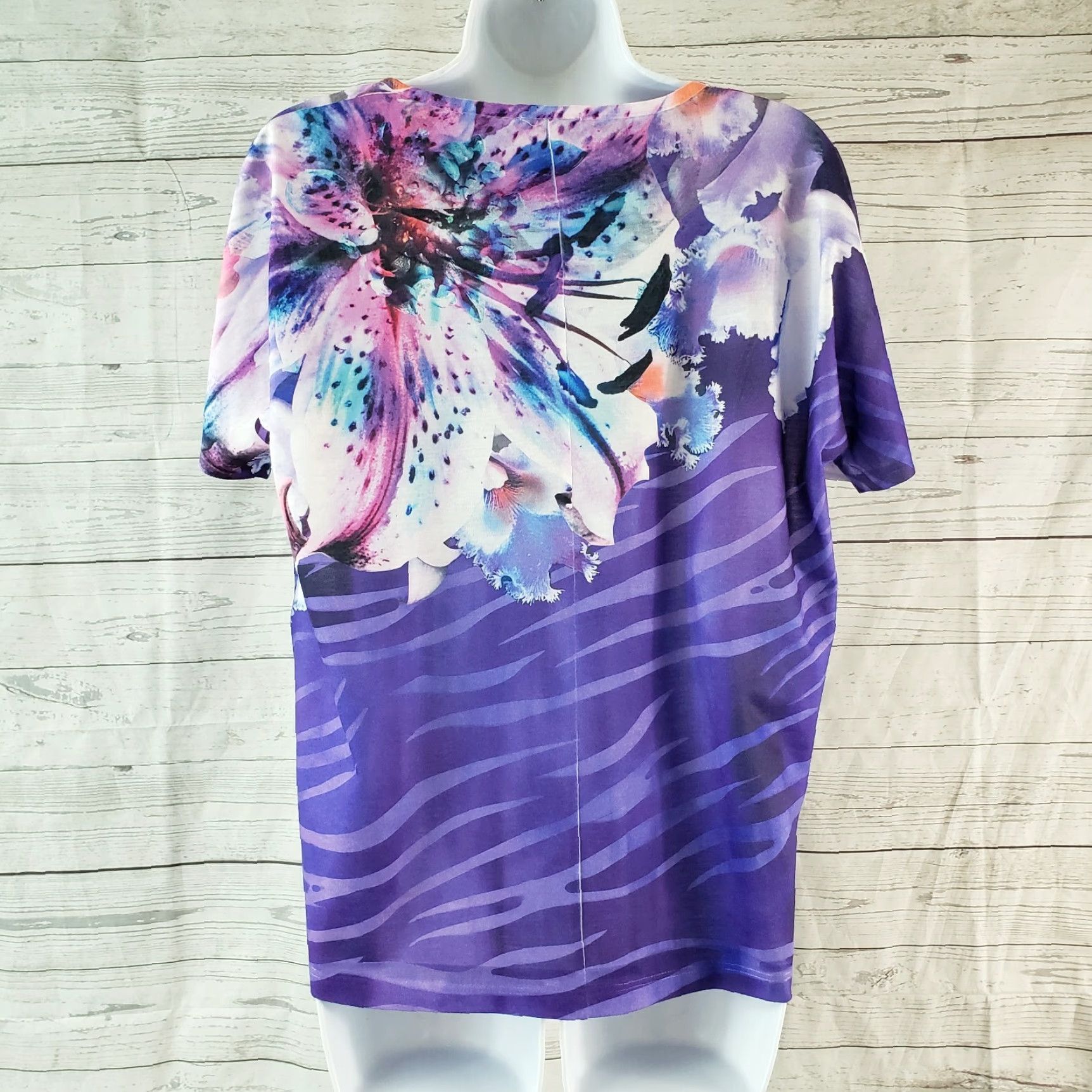 Vintage Chicos Womens Top Sz Small Purple White Floral Embellished Short Sleeve Dressy Blouse Womens Shirt Size S / US 4 / IT 40 - 4 Thumbnail