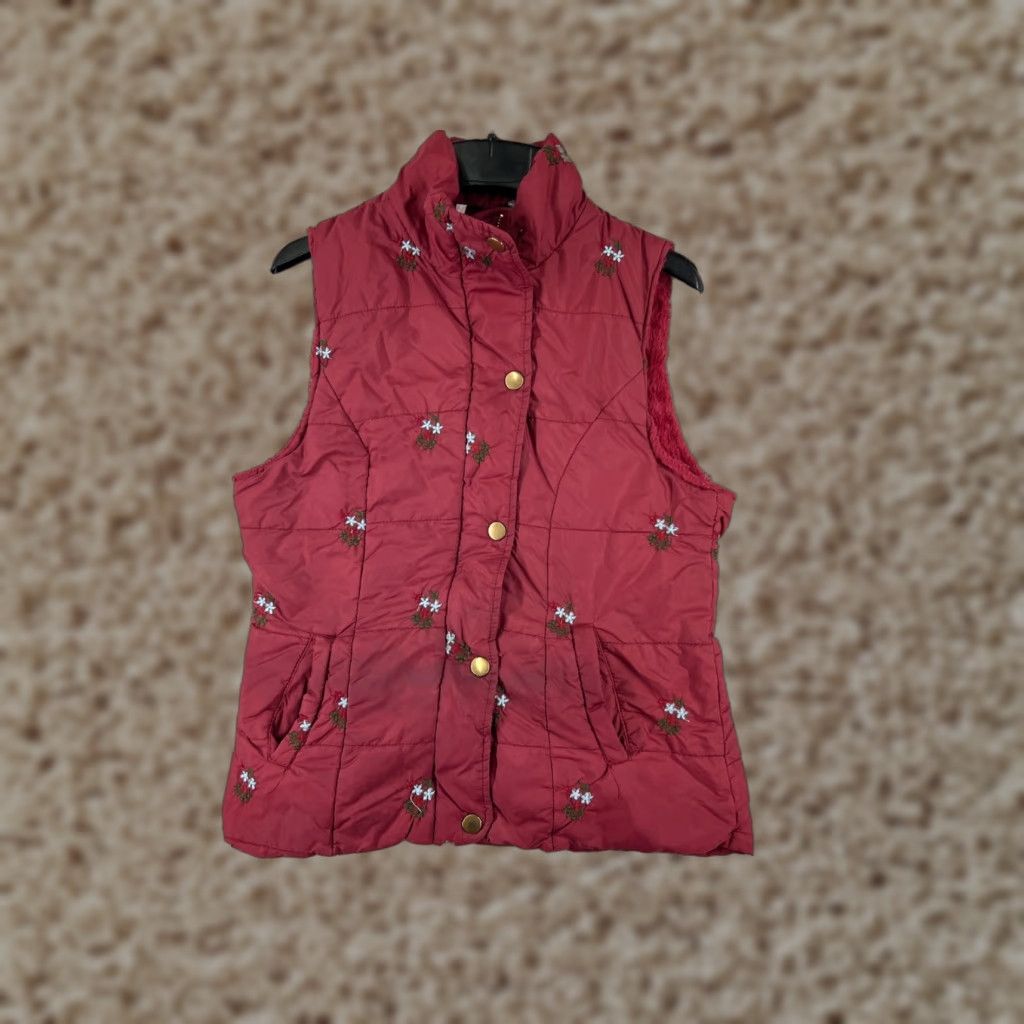 Vintage Angela Fashion Vest Women Small Red Floral Embroidered Sherpa Lined Available By Jacket Coat? Size S / US 4 / IT 40 - 1 Thumbnail