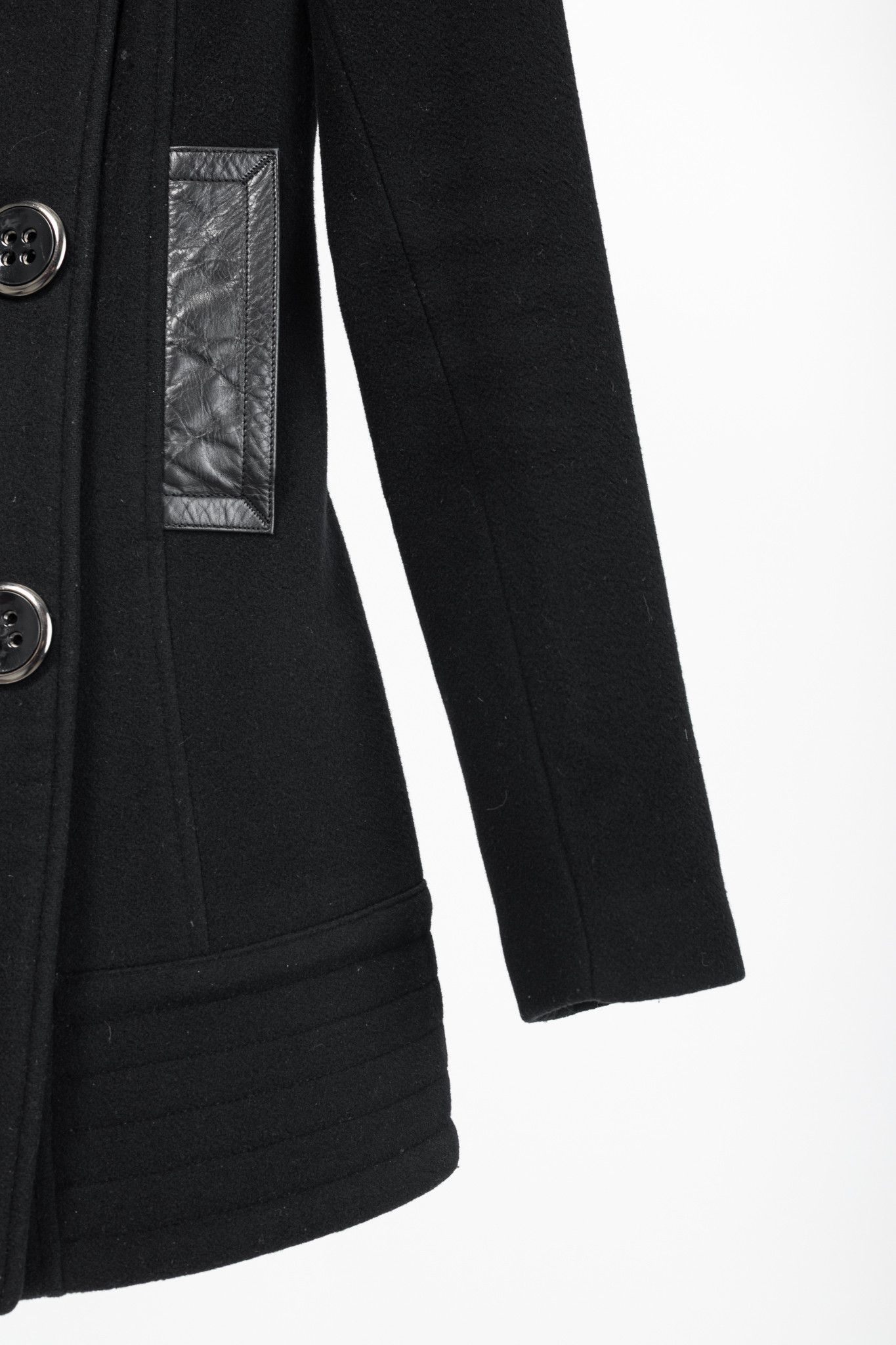 Mackage Mackage Black Wool Leather-Trim Buttoned Coat Size XXS / US 00 / IT 34 - 6 Thumbnail