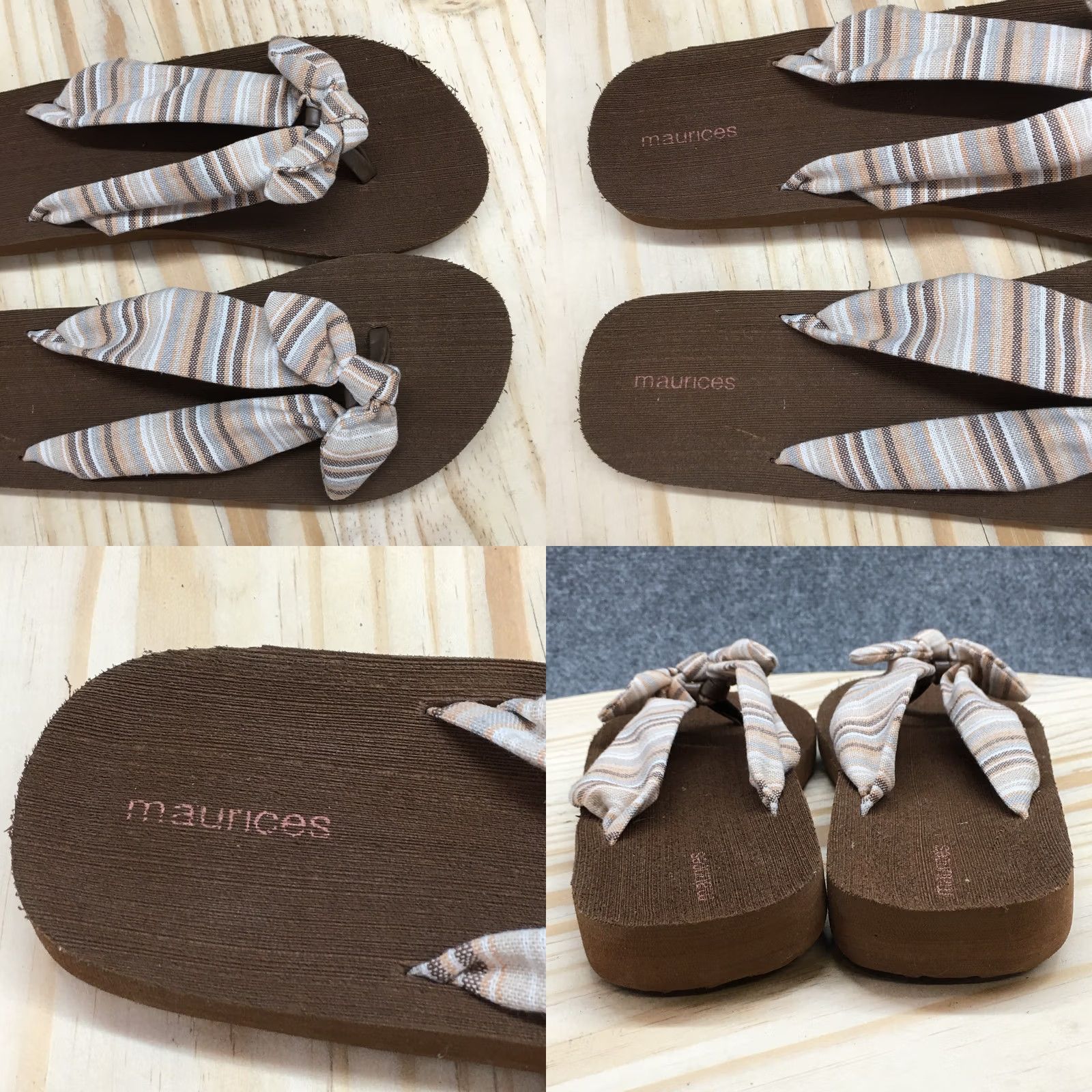 Vintage Maurices Sandals Womens 12 M Leah Flip Flop Beige Striped Toe-Post Comfort NEW Size US 12 / IT 42 - 8 Thumbnail