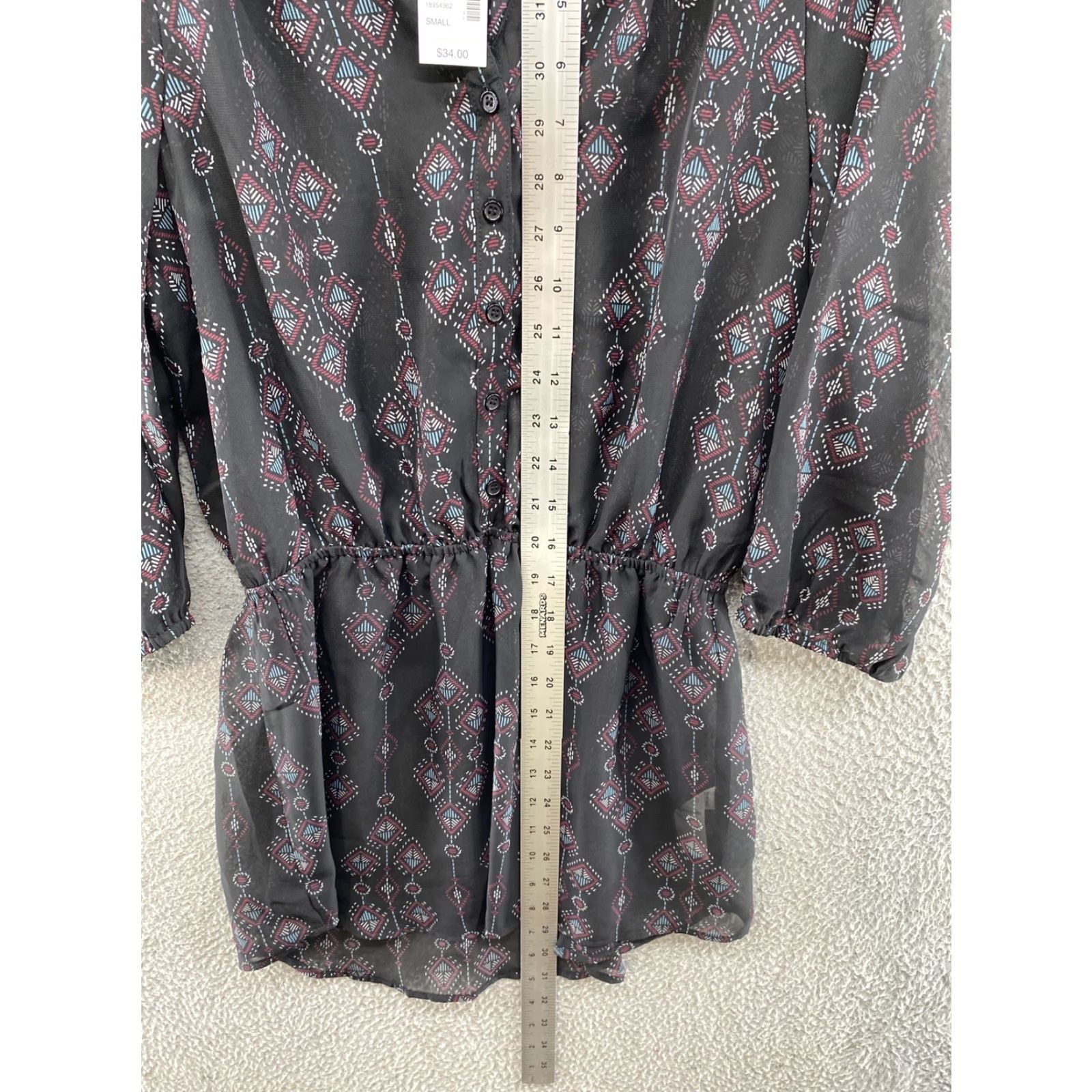Vintage MAURICES Shirt Dress Black Aztec Sheer Elastic Waist Short Size S Womens Size S / US 4 / IT 40 - 6 Thumbnail
