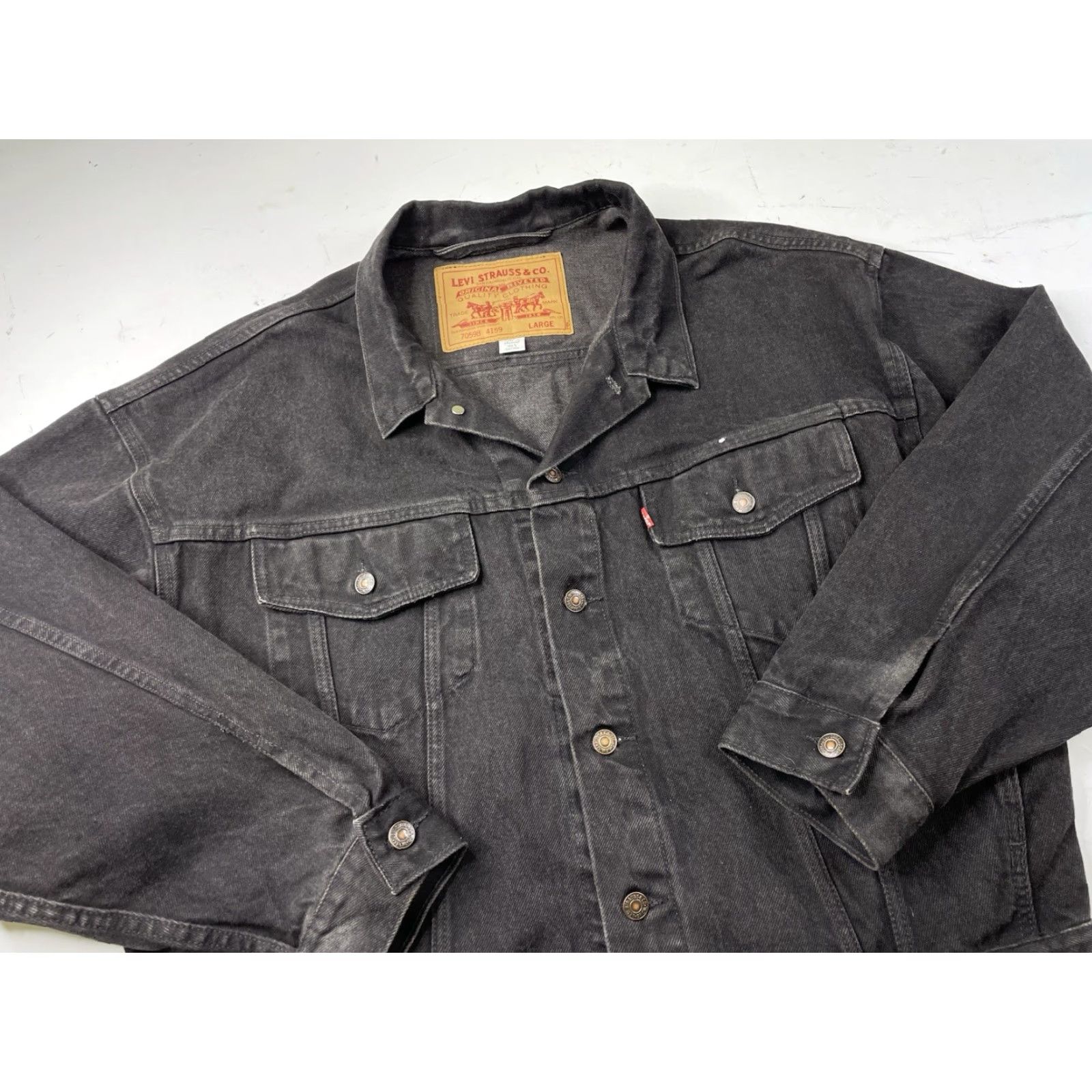 Levi's VINTAGE Levi's Trucker Jacket Black Denim 90s 4159 70598 Men's Large Boxy Size US L / EU 52-54 / 3 - 2 Thumbnail