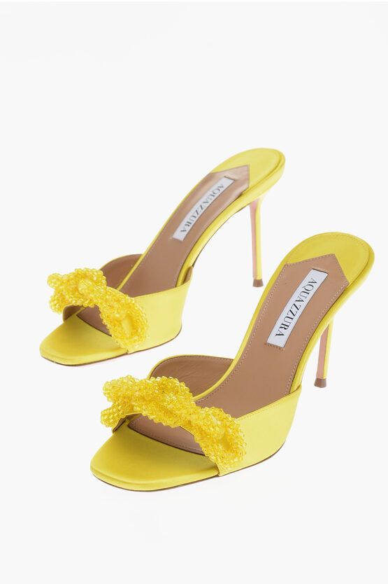 image of Aquazzura Satin Chain Of Love Sandals With Beads Applied in Yellow, Women's (Size 8)