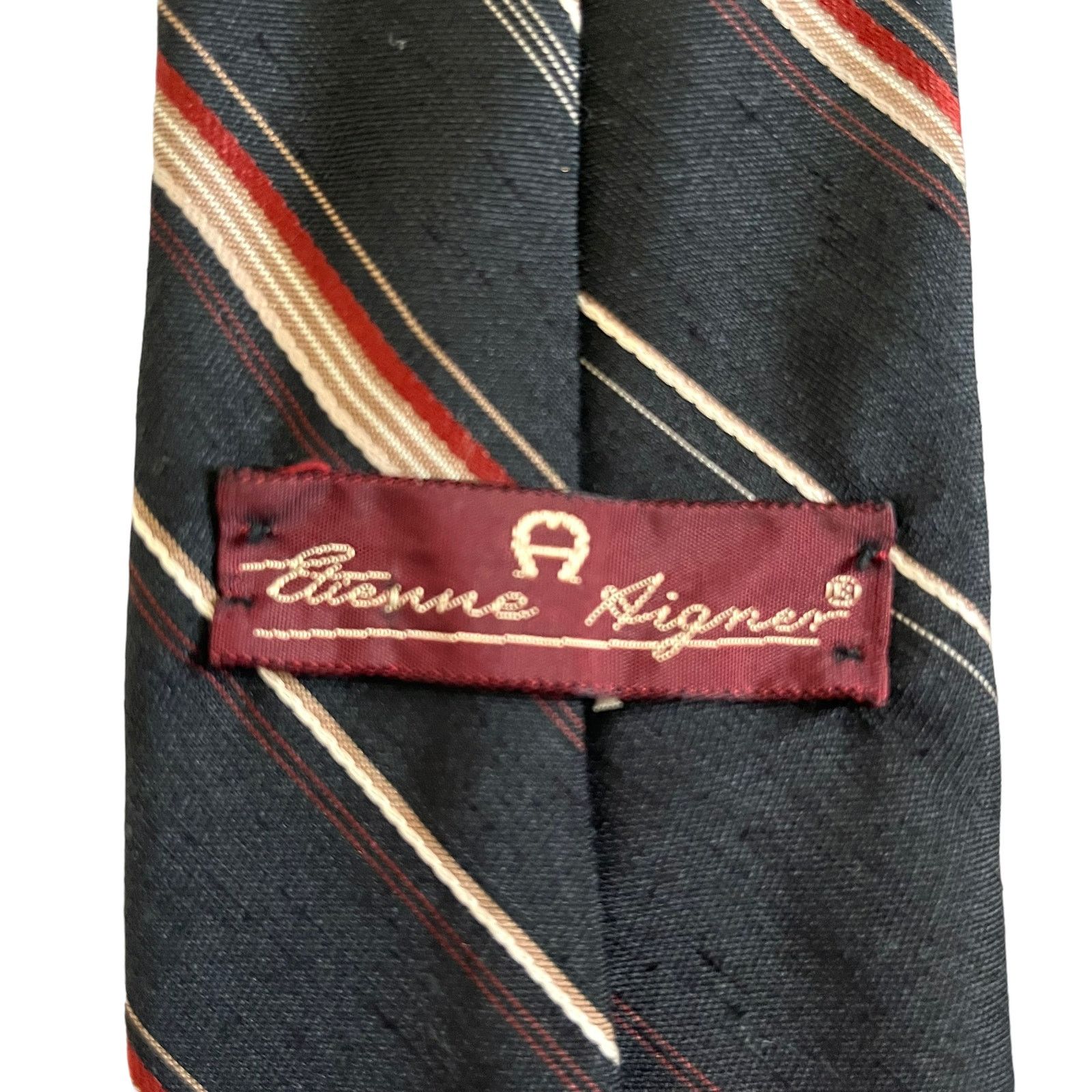 Etienne Aigner × Vintage Vintage Etienne Aigner Black Striped Silk Blend Logo Tie Size ONE SIZE - 5 Thumbnail