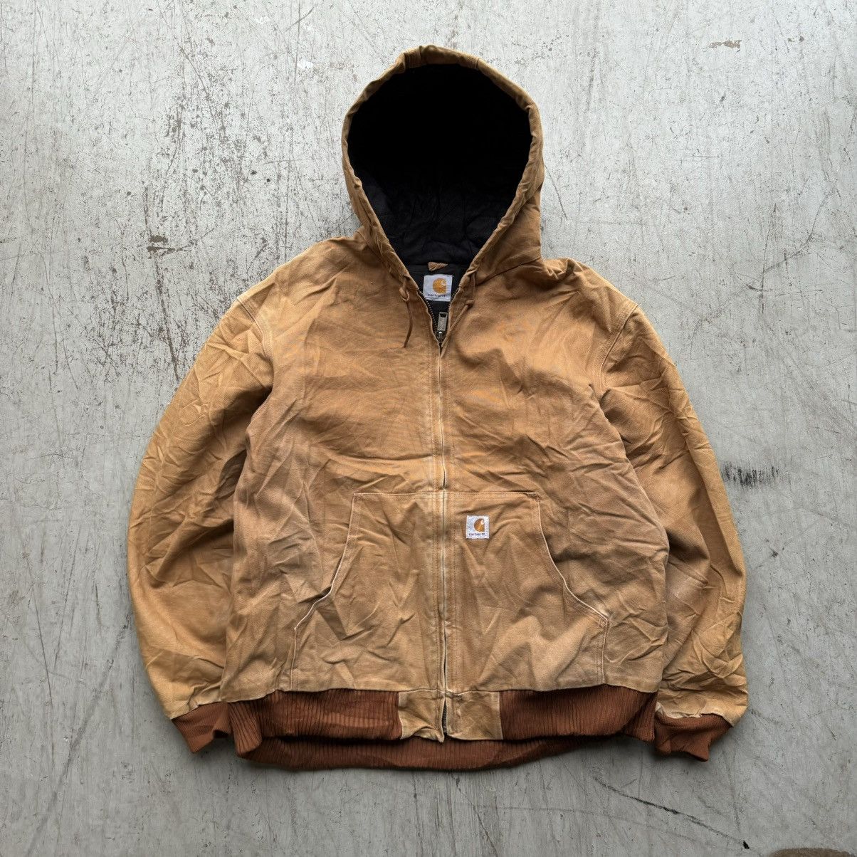 Carhartt × Vintage Vintage Carhartt Tan Faded Distressed Jacket Hooded Size US XL / EU 56 / 4 - 1 Thumbnail