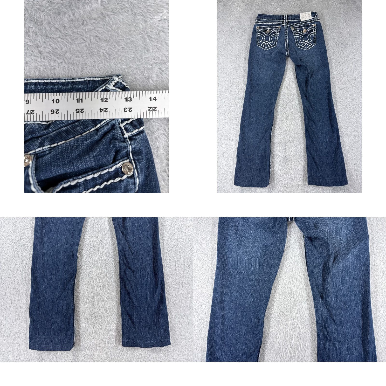 Denime LA Idol Jeans Women Bootcut Denim Blue 3 Low Rise Embroidered 26x27 Cotton 5-Pocket Stretch Regular Inseam 27" Blue Womens Jeans Size 26" / US 2 / IT 38 - 9 Thumbnail