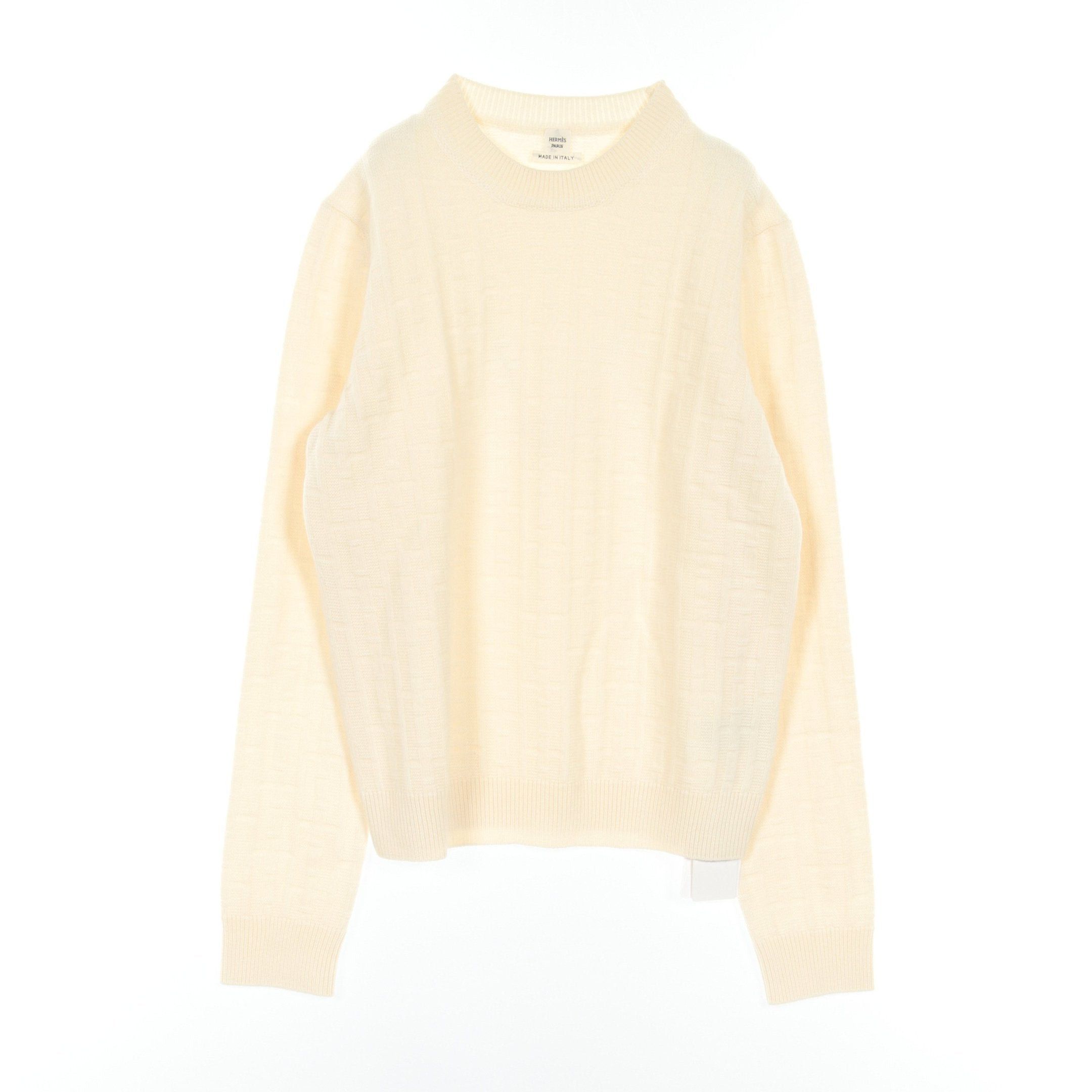 Hermes Hermes H Pattern Sweater Knit Crew Neck Wool Off White Size ONE SIZE - 1 Thumbnail
