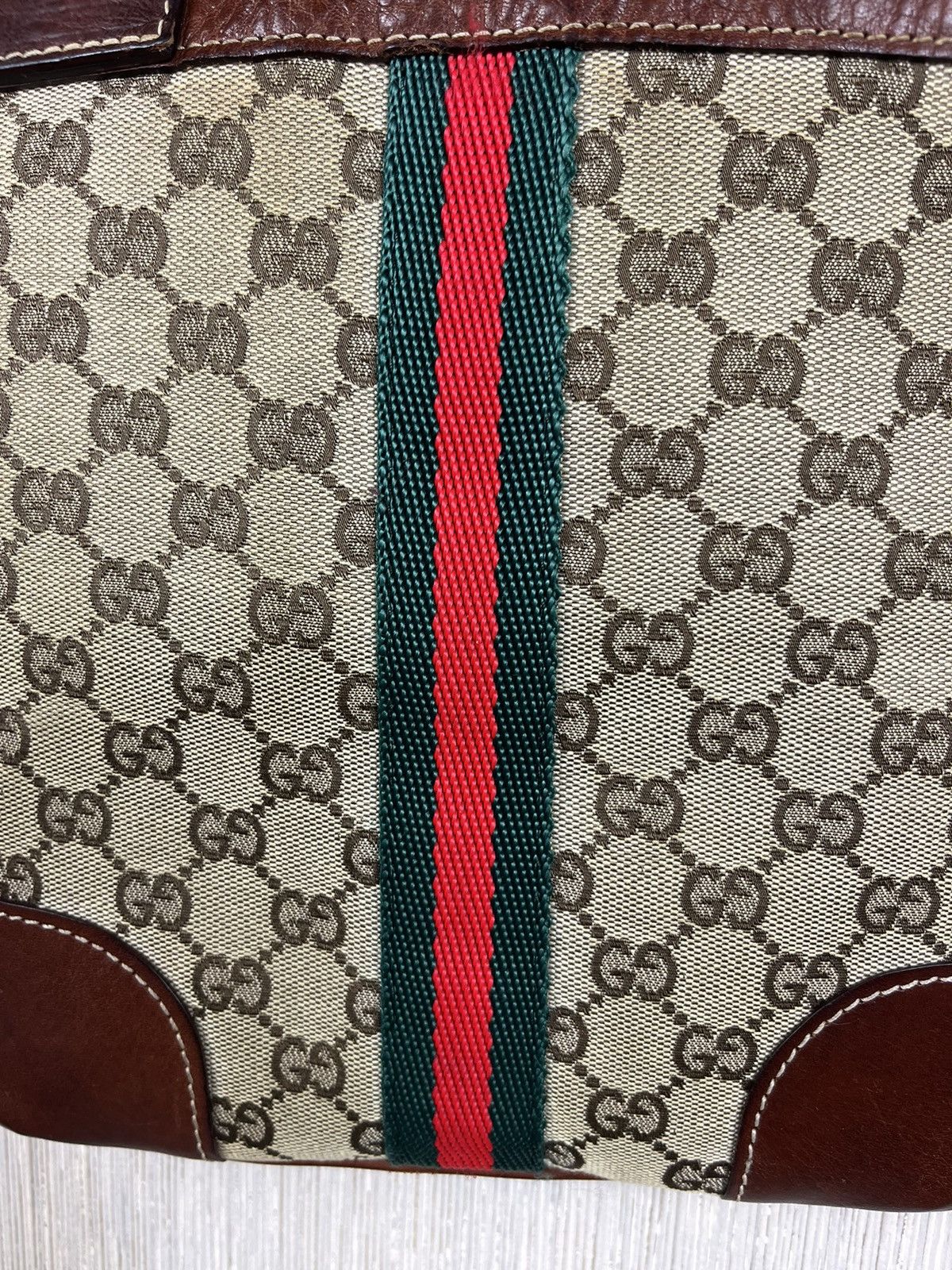 Vintage rare Gucci vintage canvas messenger bag GG monogram leather Size ONE SIZE - 7 Thumbnail