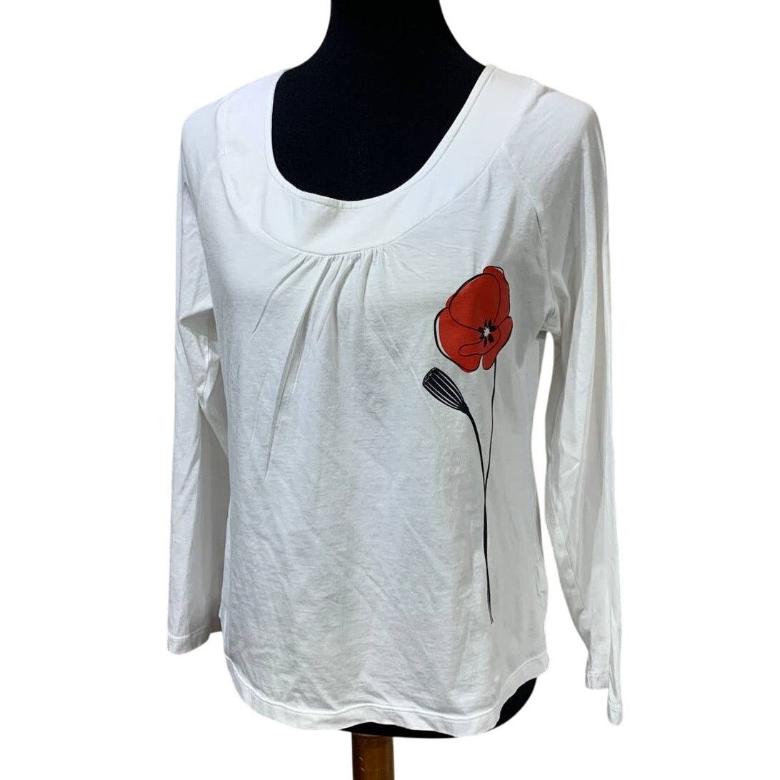 Talbots Hand Printed Womens Petite Large Poppy Flower Pima T-Shirt Size L / US 10 / IT 46 - 1 Thumbnail